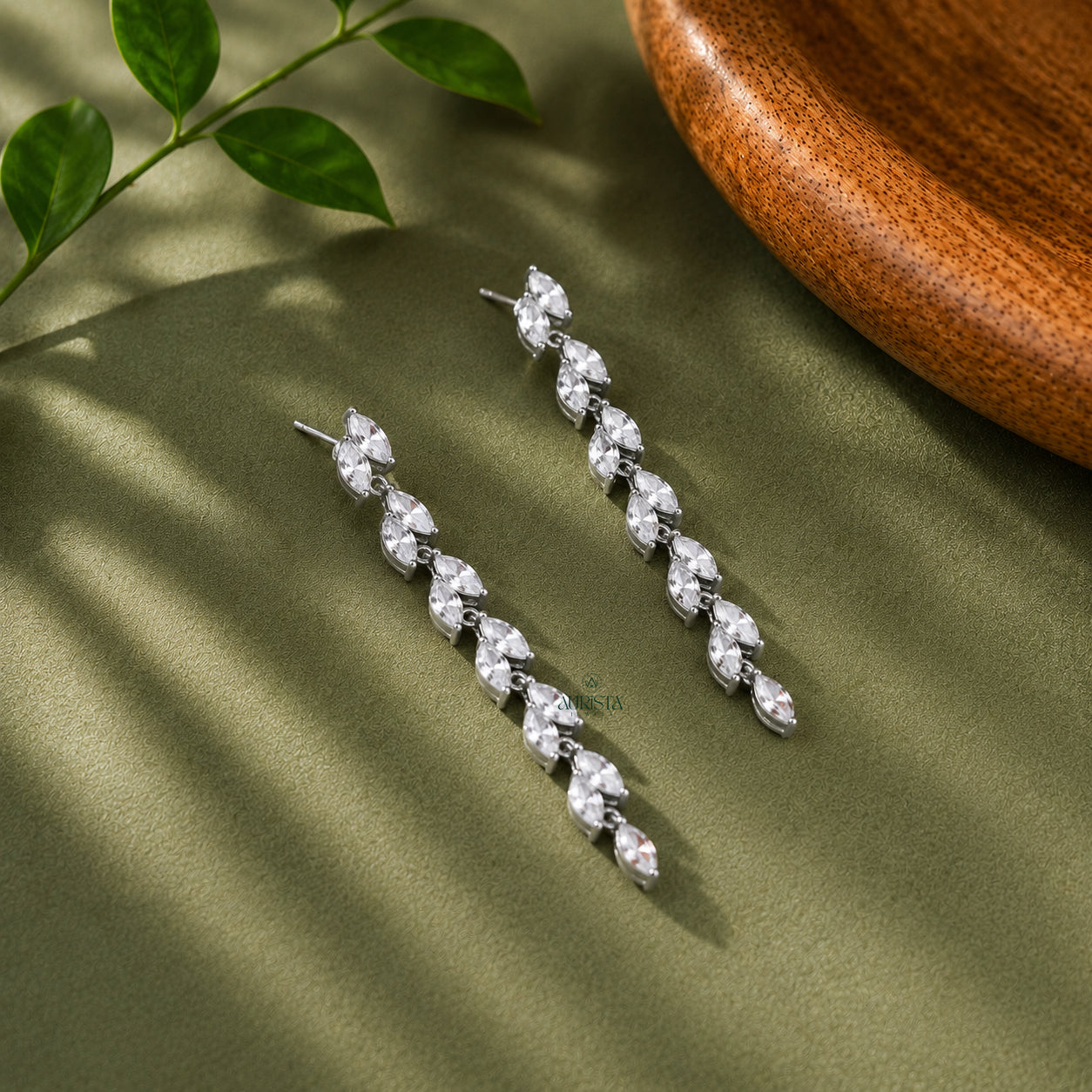 Marquise Cut Moissanite Drop Earrings Dainty Leaf Chain Dangle Earrings