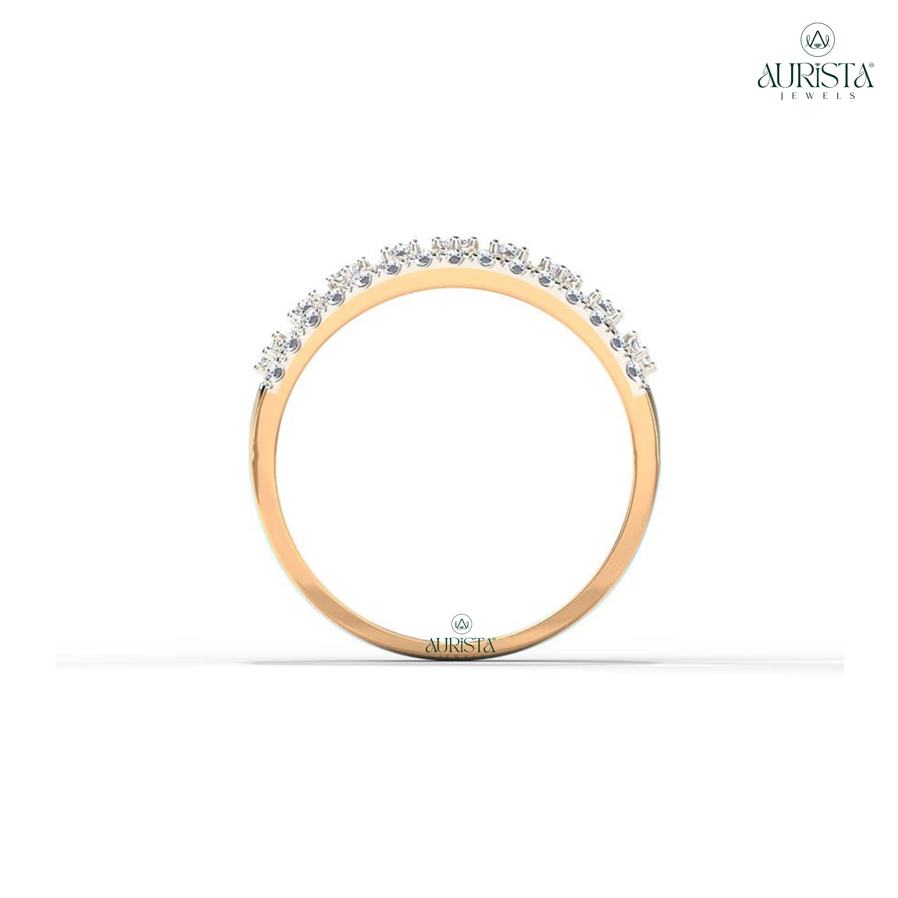 Moissanite Diamond Round Cut Wide Pave Band Geometric Rose Gold Anniversary Ring Gifts