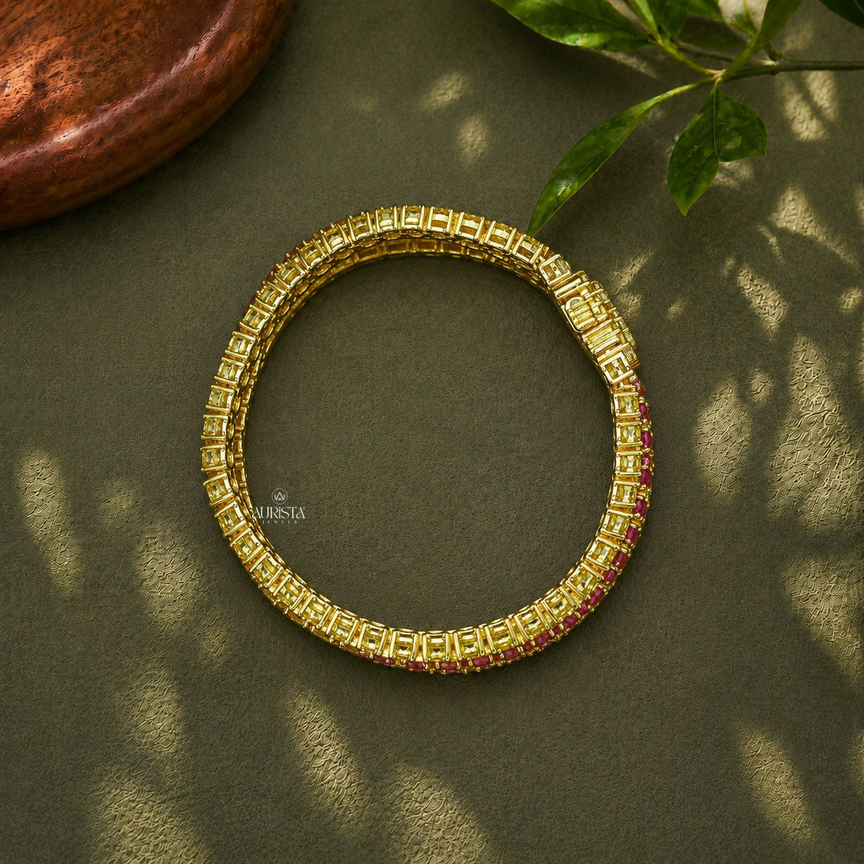 Peacock Feather Moissanite Bangle - Blue Sapphire & Round Gemstone Cuff Bracelet (Copy)