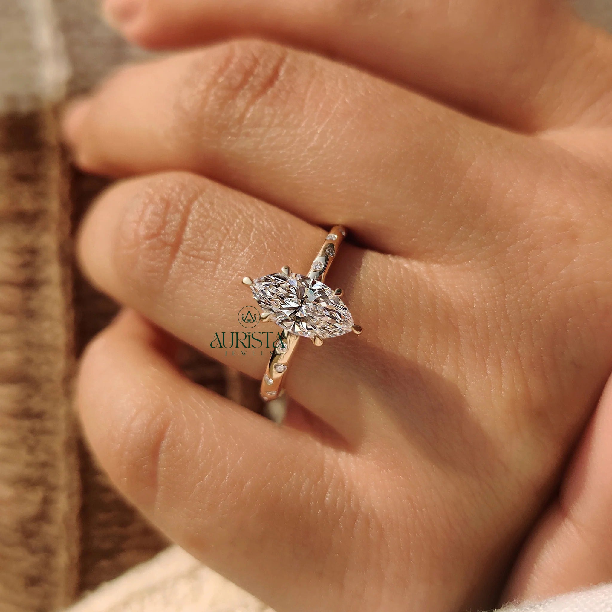 Marquise Brilliant Stone Ring with Gypsy Set Band