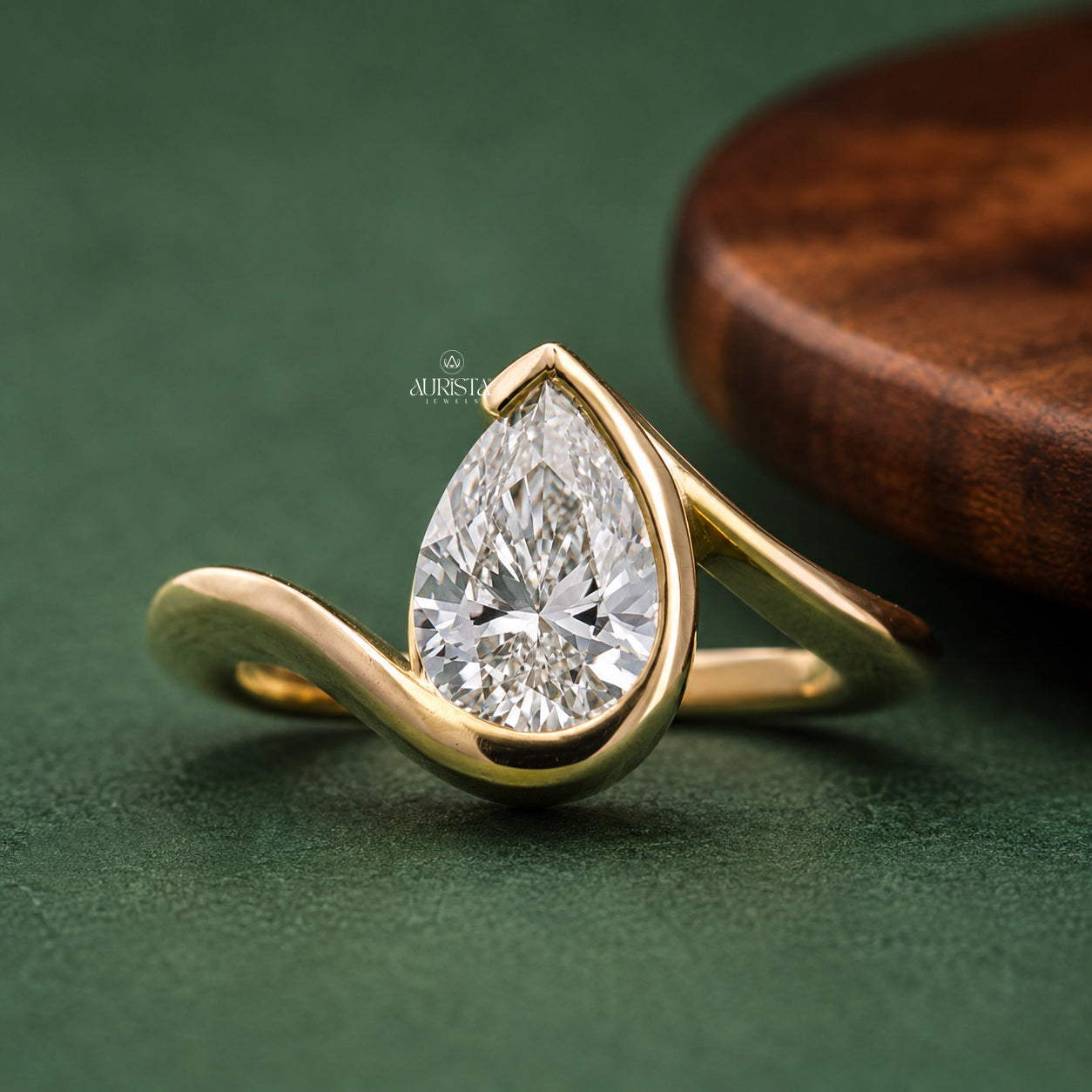 Pear Cut Lab Grown Diamond Bypass Ring,1.00 Carats Diamond,Solitaire Ring,Bridal Jewelry