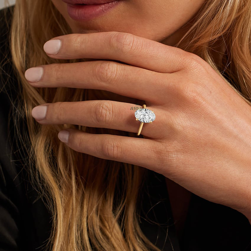 2CT Oval Lab Grown Diamond Engagement Ring, 14k Yellow Gold Hidden Halo Solitaire