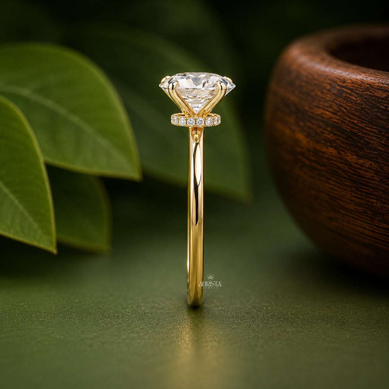 2 CT Oval Lab Grown Diamond Ring, Hidden Halo Engagement Ring, Solitaire Gold Band