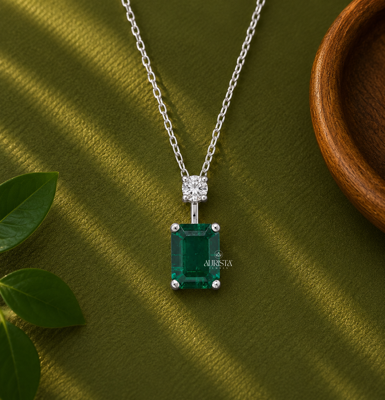 Green Emerald Cut Lab Grown in Diamond Pendant Luxury Statement Necklace