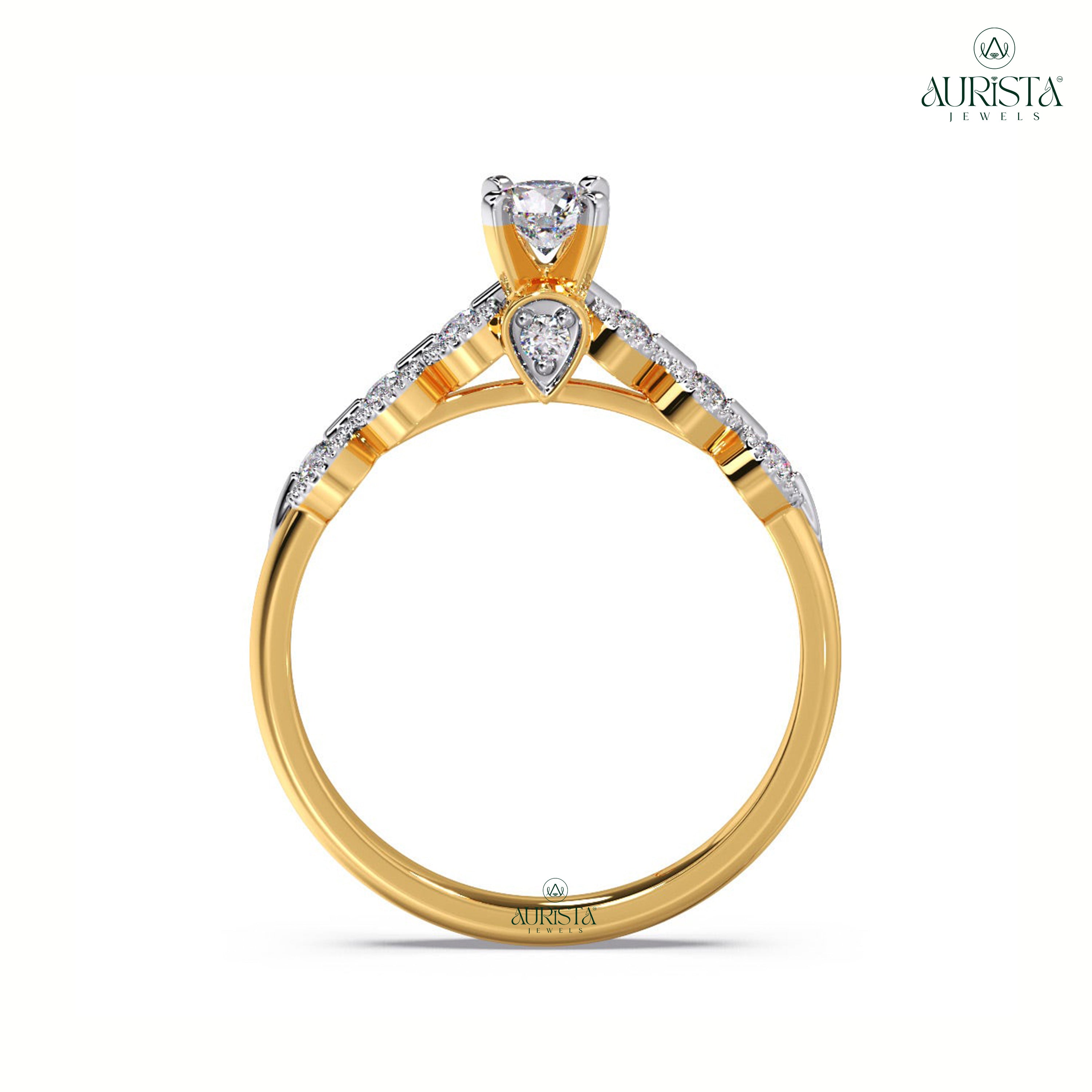 Moissanite Diamond Round Vintage Engagement Ring Milgrain Two Tone Gold Hidden Accents