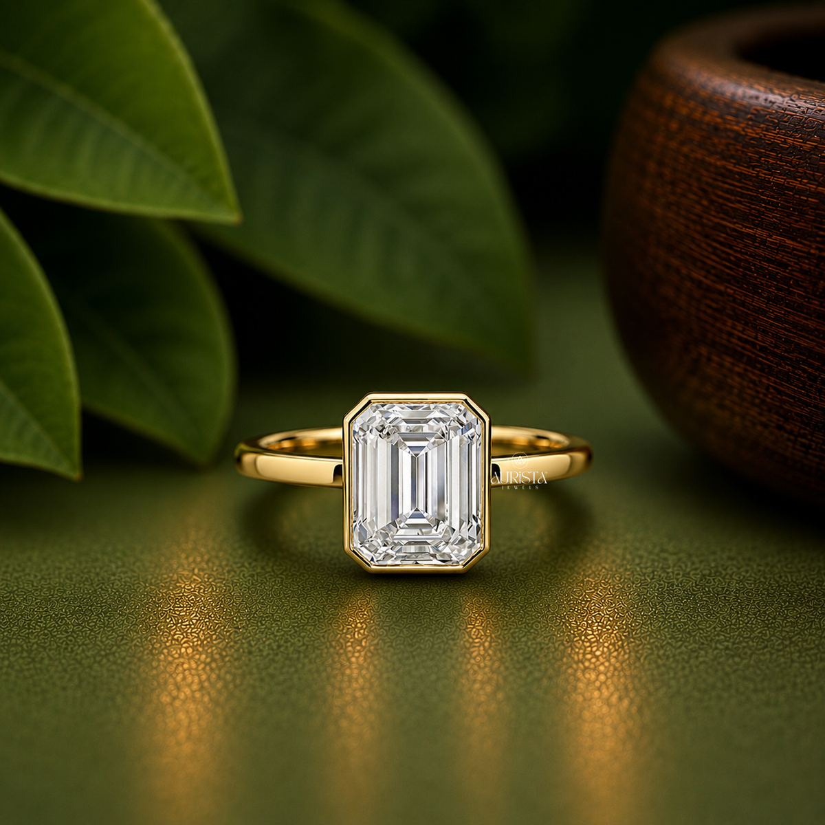 2.00 Carats Emerald Shape Lab Grown Diamond, Minimalist Bezel Setting Solitaire Ring