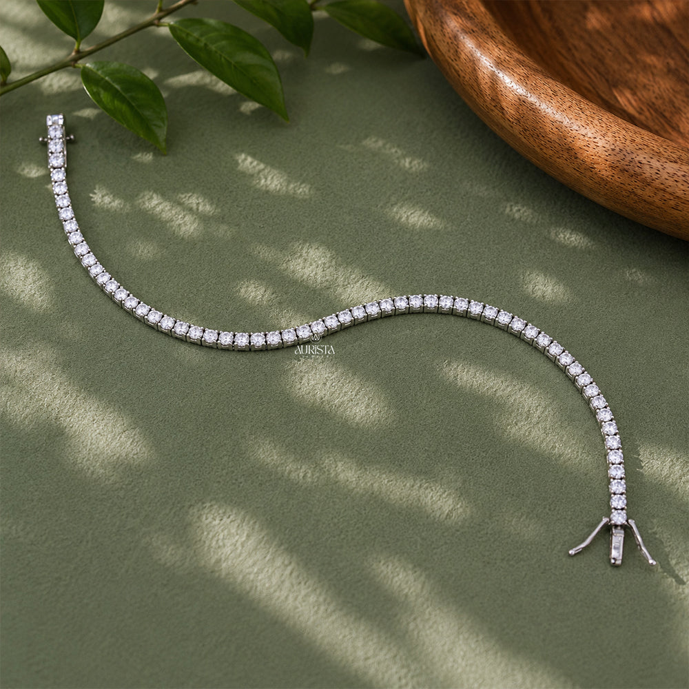 Sparkling Round Moissanite Tennis Bracelet, Sterling Silver Minimalist Wedding Jewelry