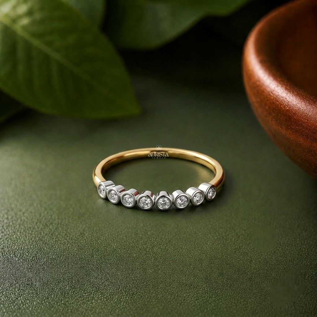 Lab Grown Diamond Gold Bezel Band Ring Multi Stone Stacking Ring Minimalist Band