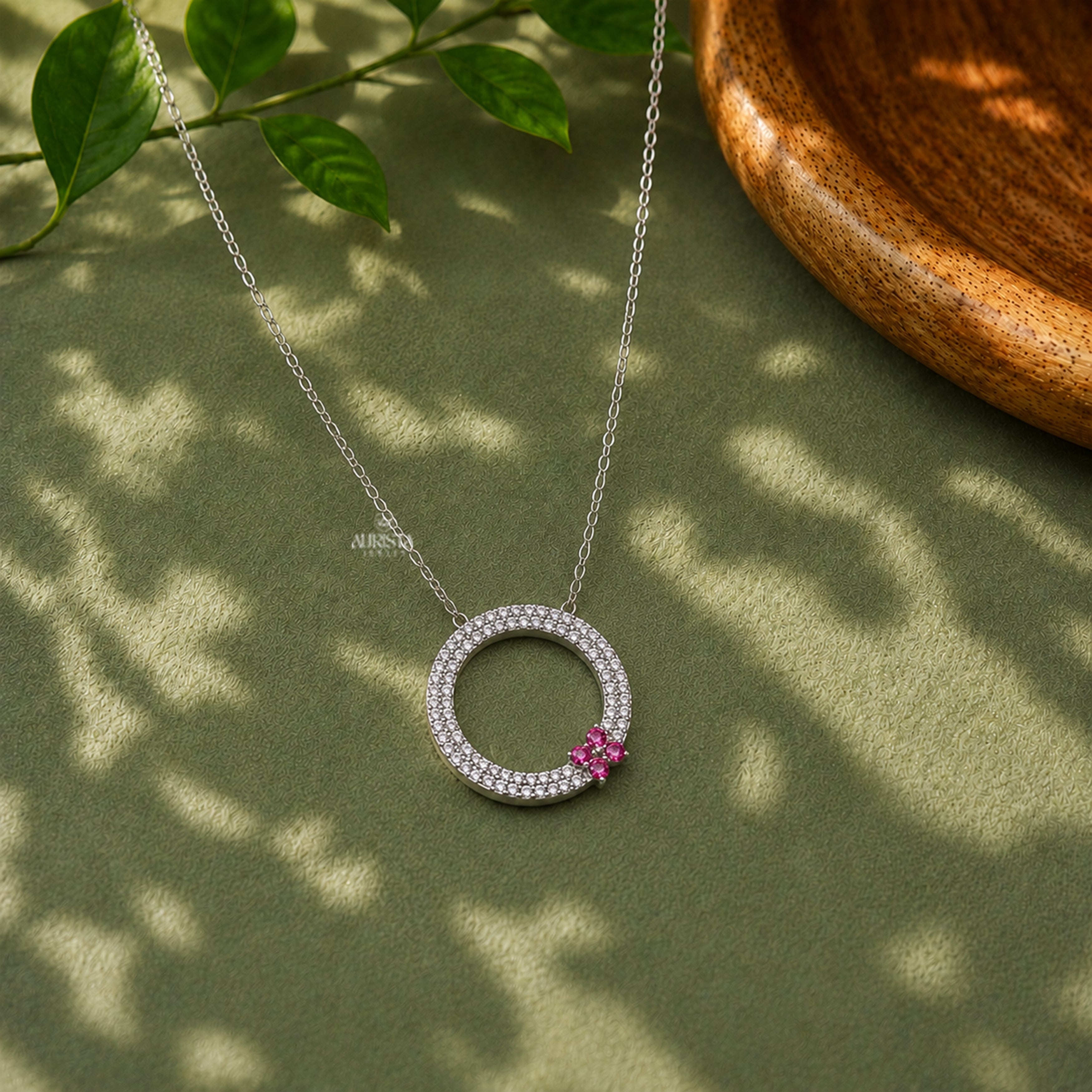 Dainty Moissanite Round Diamond Circle Pendant Necklace Floral Charm Gift For Her