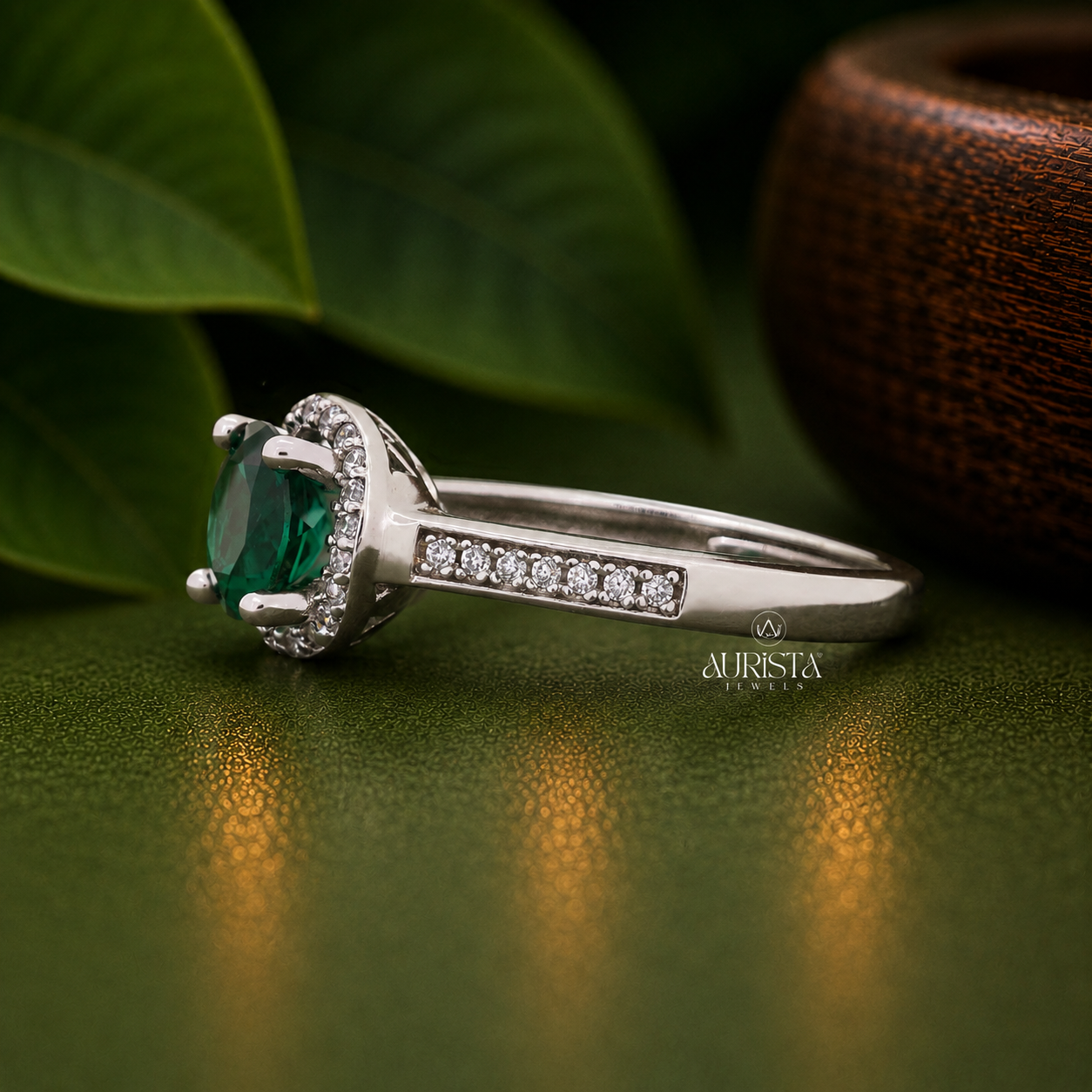 Lab Grown in Diamond Green Oval Halo Engagement Ring Statement Gemstone Ring