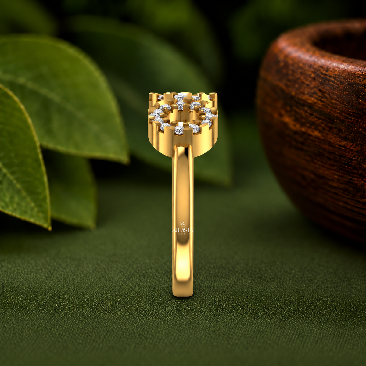 Triple Circle Halo Cluster Ring Lab Grown in Diamond Fine Gold Jewelry