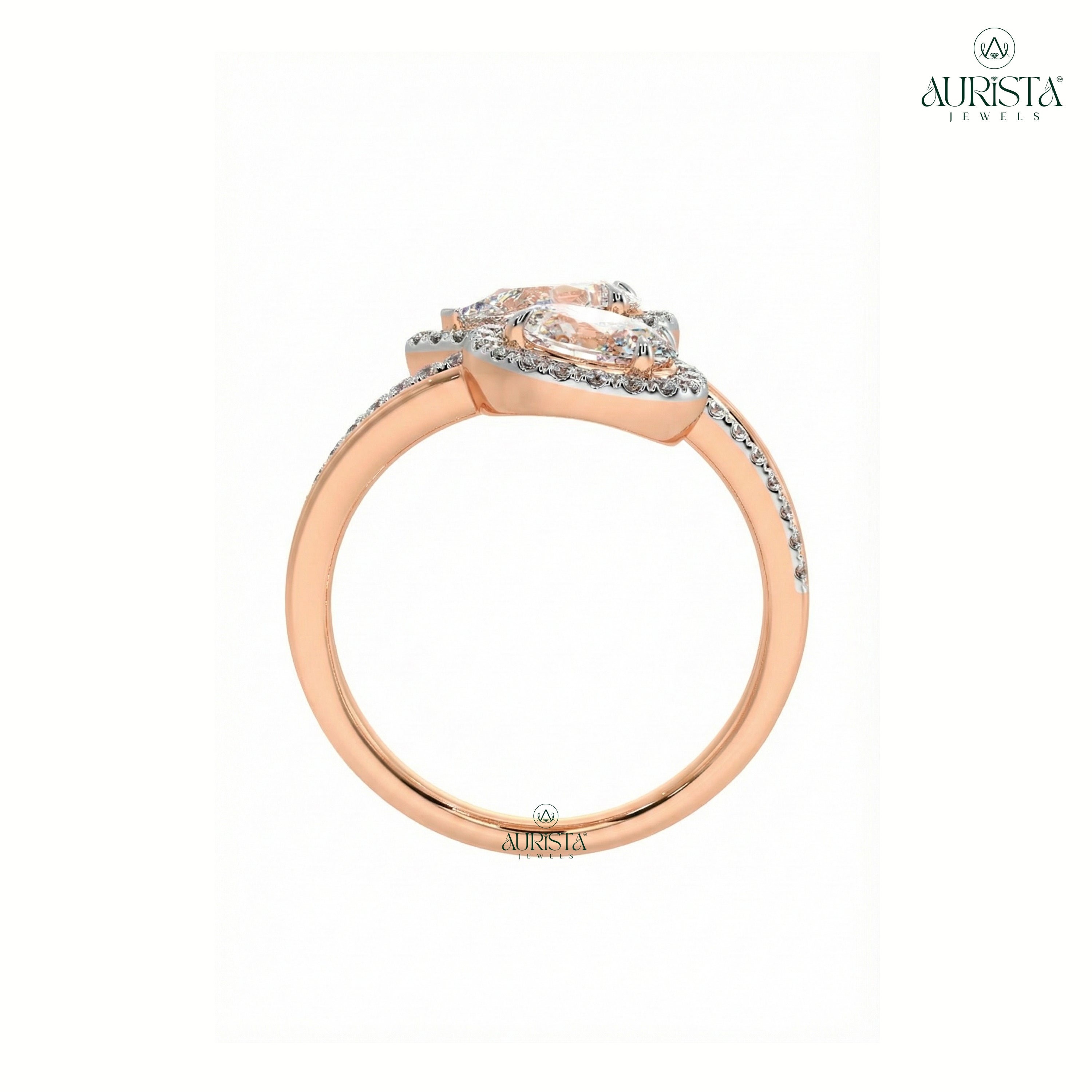 Forever Gleam – Rose Gold Band with Round and Pear Diamond