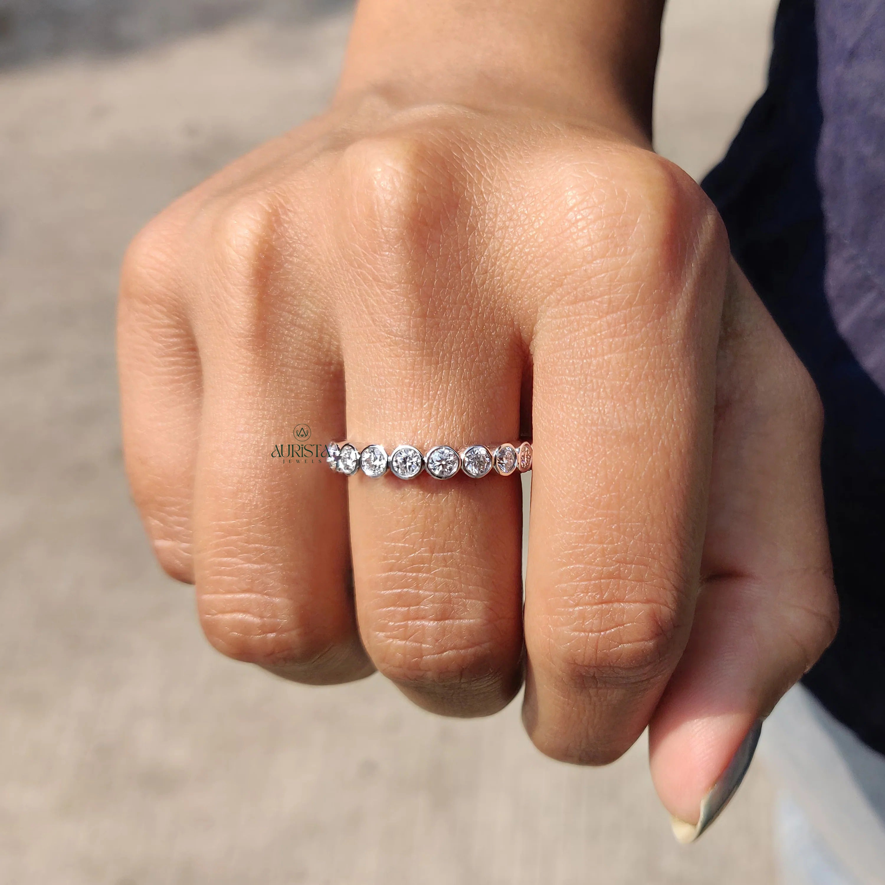 Moissanite Diamond Bezel Eternity Band Minimalist Stackable Wedding Ring