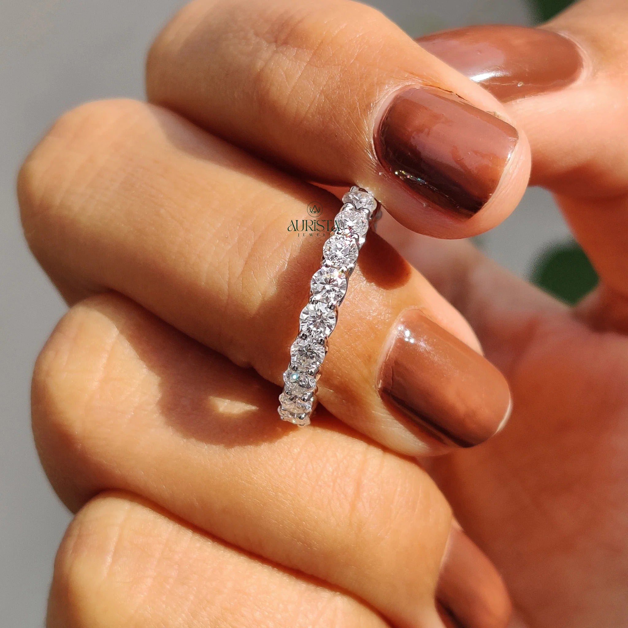 Moissanite Diamond Full Eternity Band Minimalist Stackable Wedding Ring White Gold