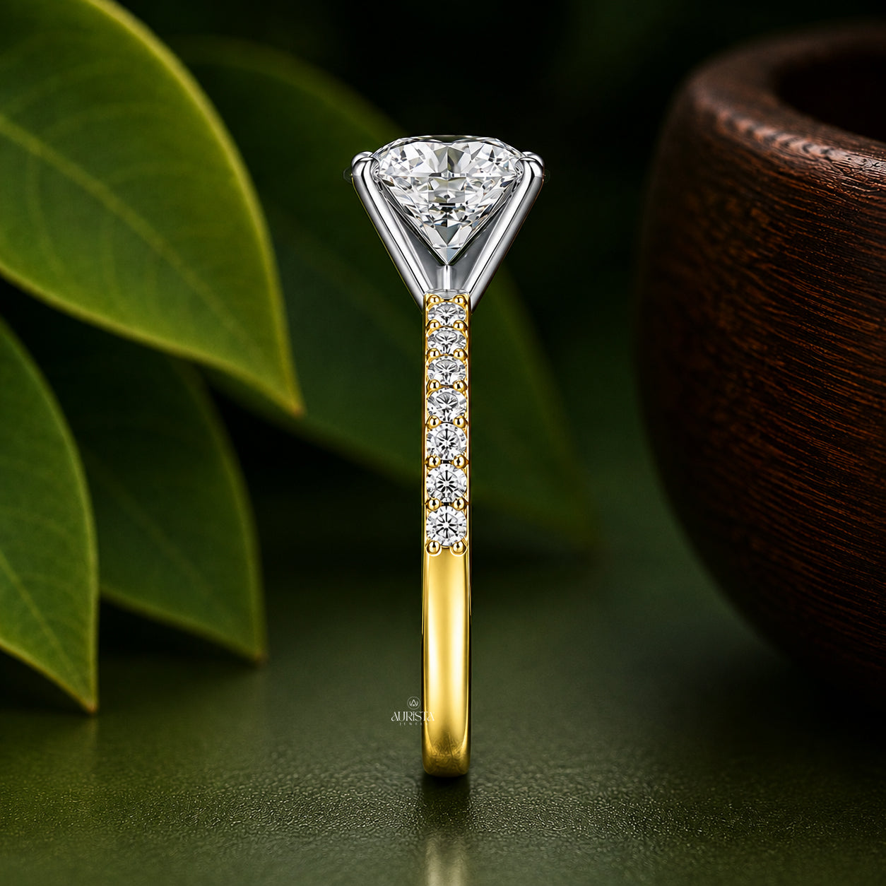 1 CT Round Lab Grown Diamond Engagement Ring Solitaire Ring With Side Stones