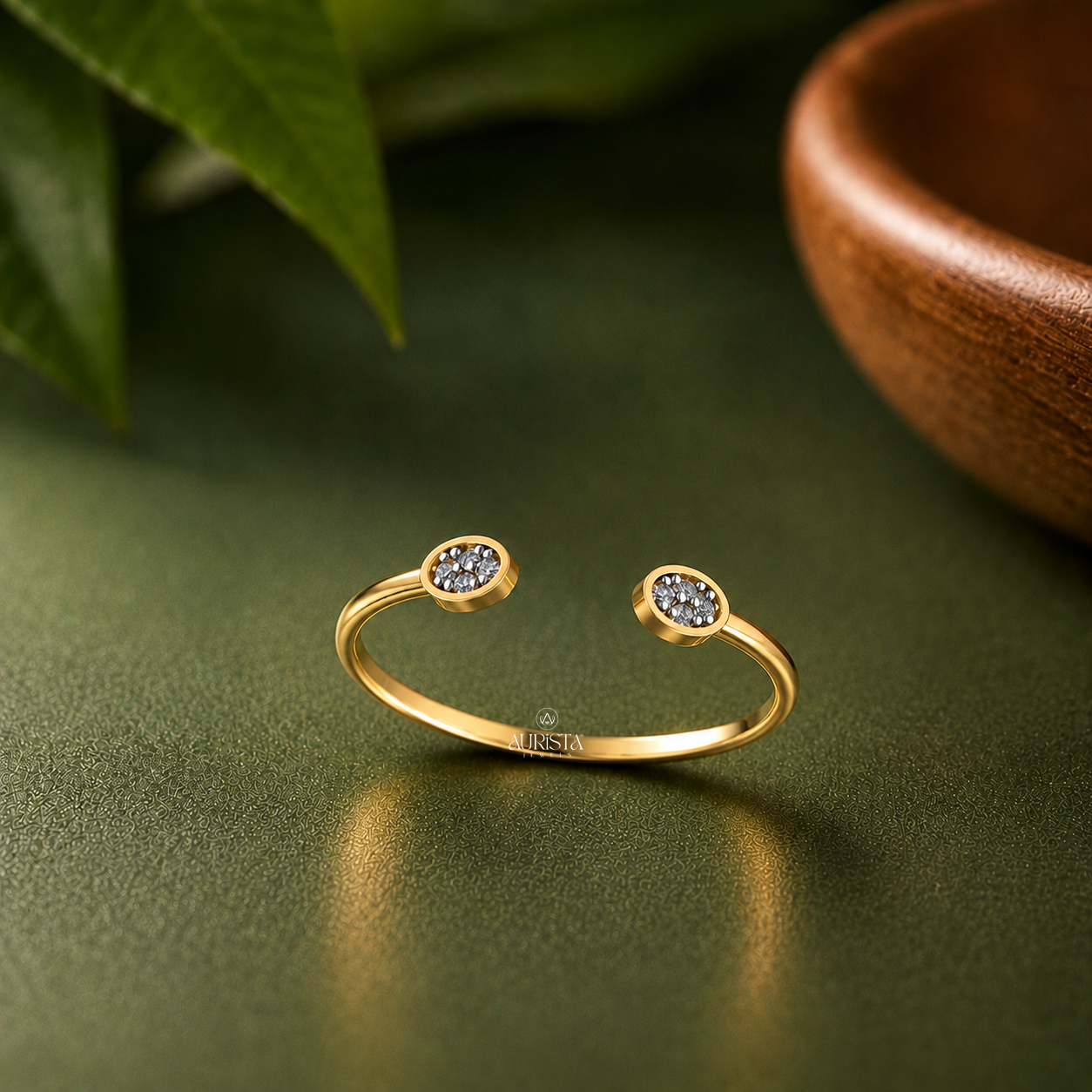 Lab Grown Diamond Gold Open Ring Dual Cluster Bypass Band Modern Stacking Ring