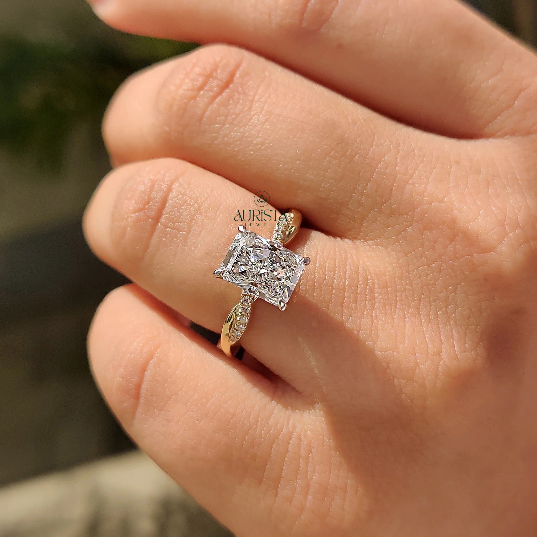 Celeste Radiant Cut Diamond Ring with Twisted Pave Elegance