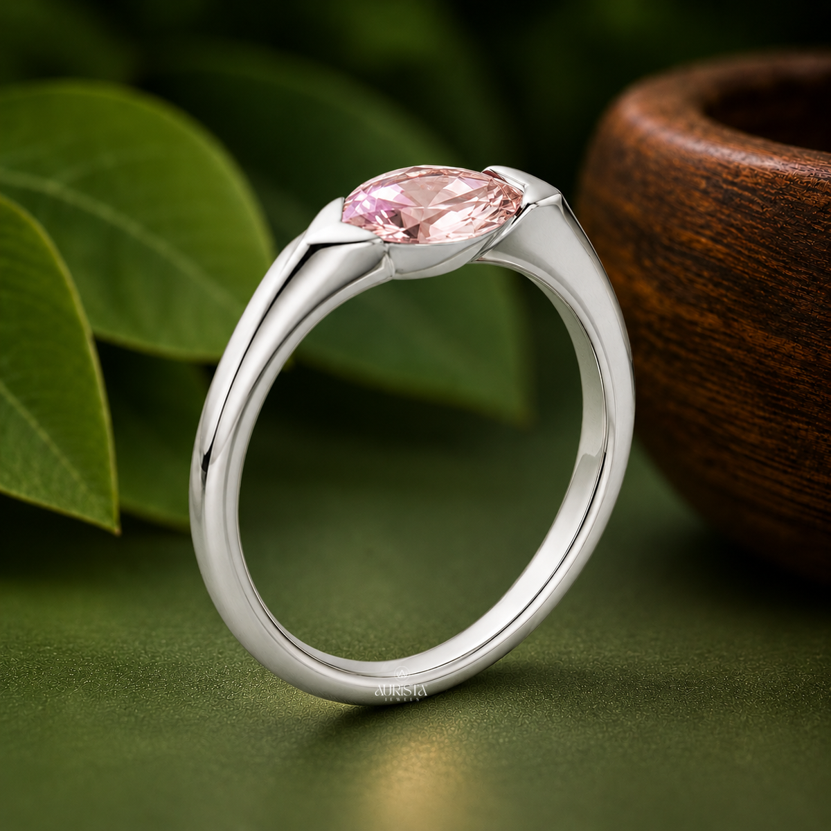 Pink Marquise Cut Bezel Set Engagement Ring Solitaire Band Lab Grown in Diamond