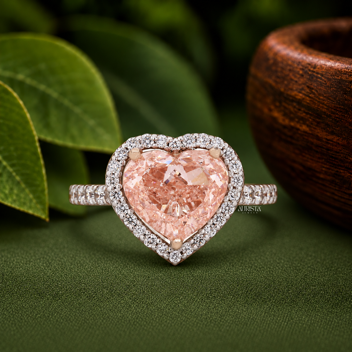 3.02 CT Heart Shaped Pink Lab Grown Diamond Halo Engagement Ring in 14k Rose Gold