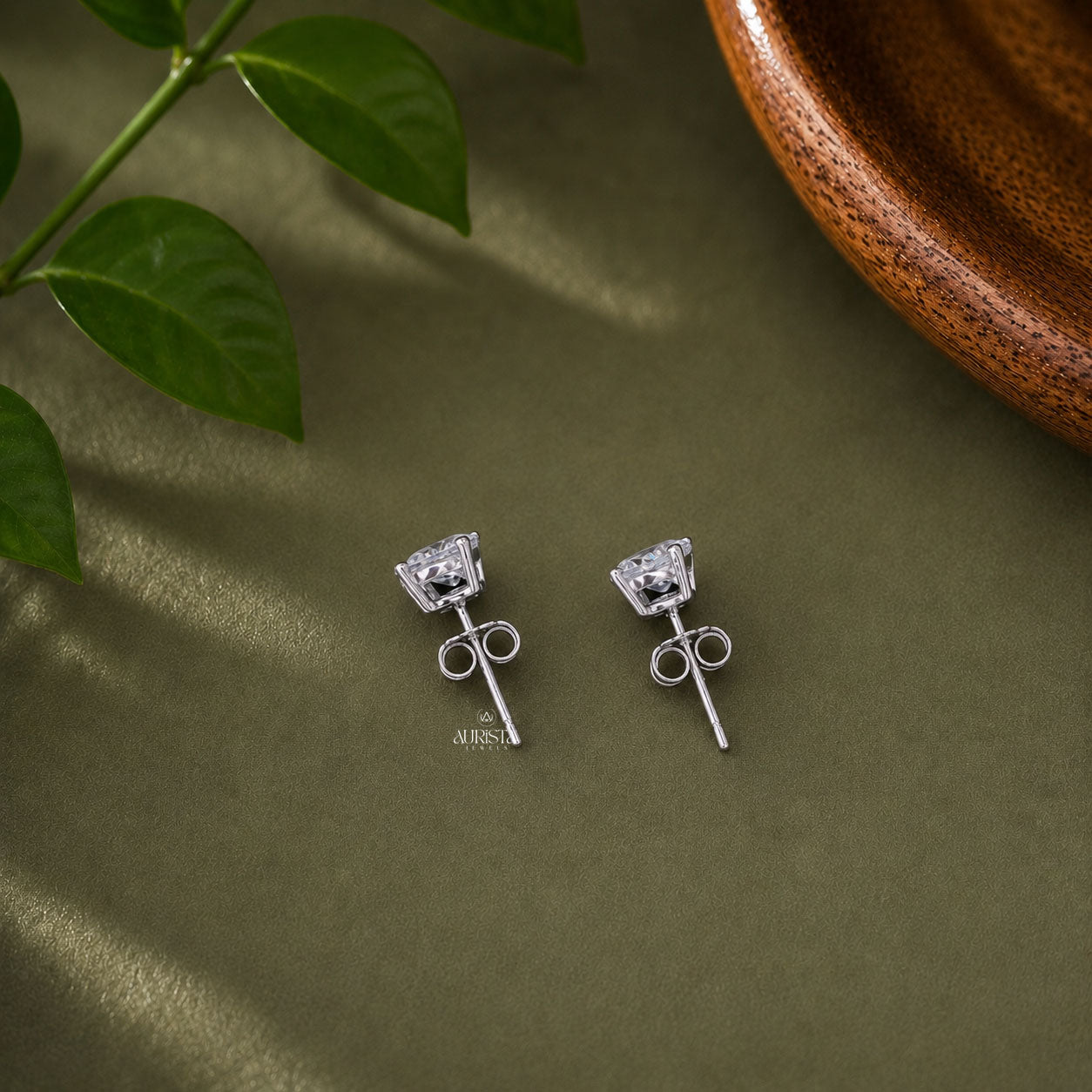 Round Cut Moissanite Stud Earrings - 4 Prong Solitaire Sterling  Studs
