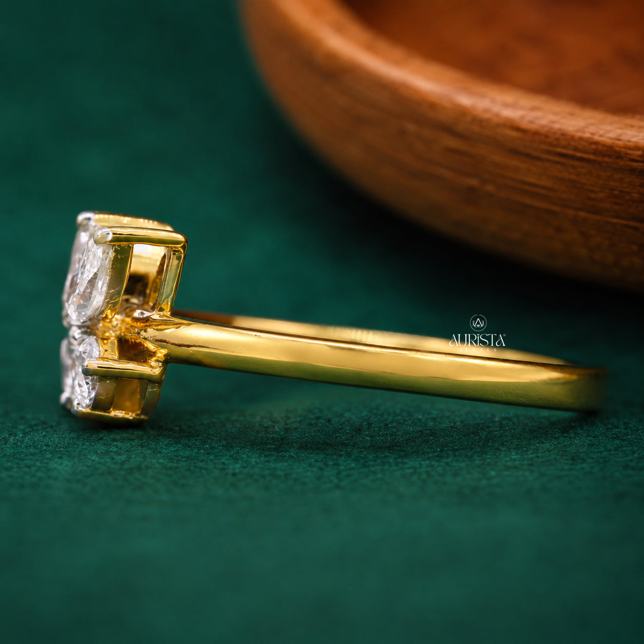 Butterfly Lab Grown Diamond Ring, Marquise & Round Shape Gold Statement Ring