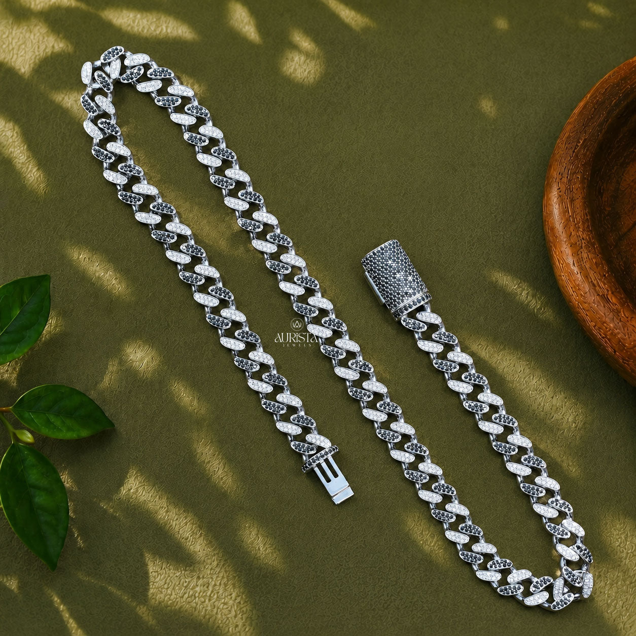 Iced Out Two Tone Black White Moissanite Cuban Link Chain Hip Hop chain For