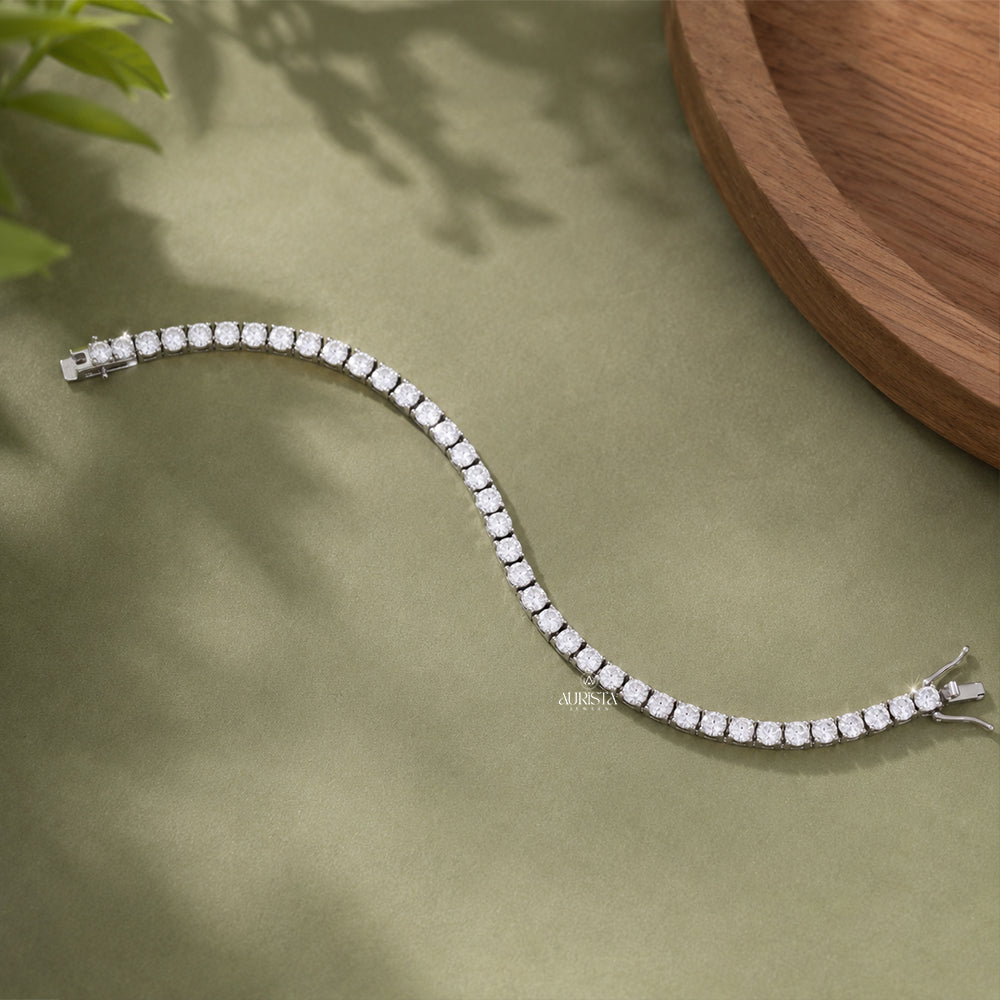 Moissanite Round Tennis Bracelet, Luxury Silver Statement Jewelry, Bridal Gift Her