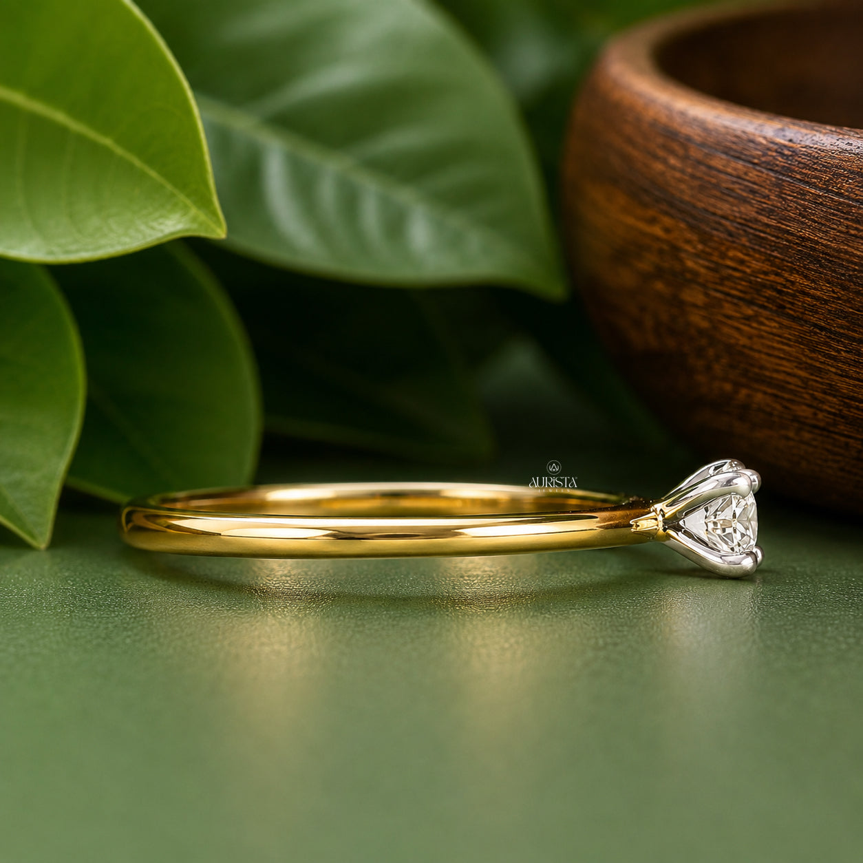 Round Cut Lab Grown Diamond Ring,Solitaire Band Minimalist Engagement Wedding Ring