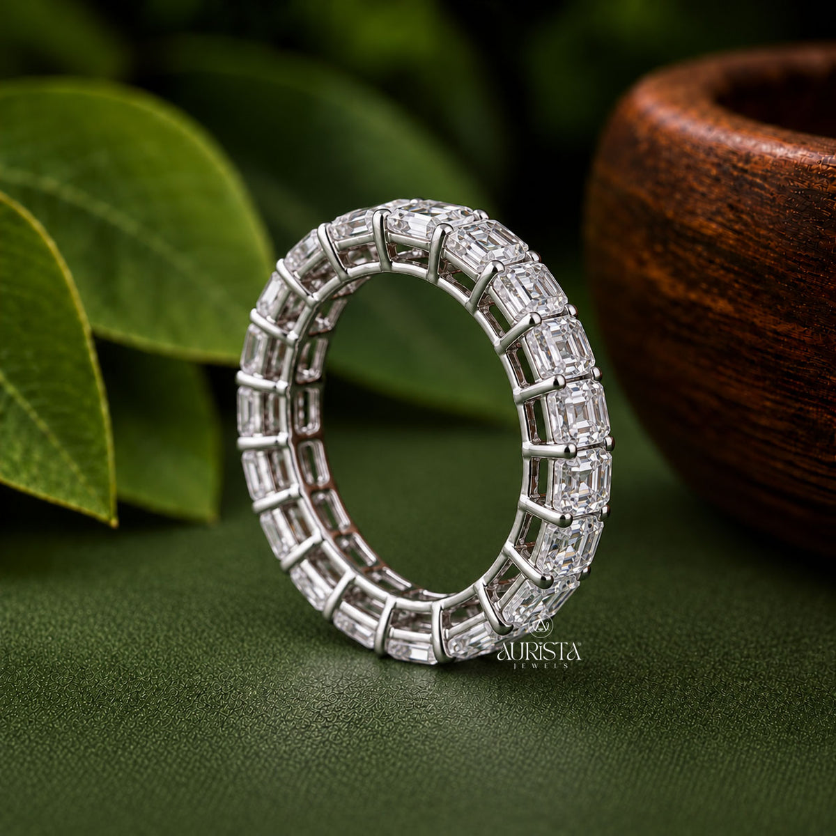 Emerald Cut Lab Grown Diamond Eternity Band, Full Circle Stackable Wedding Ring