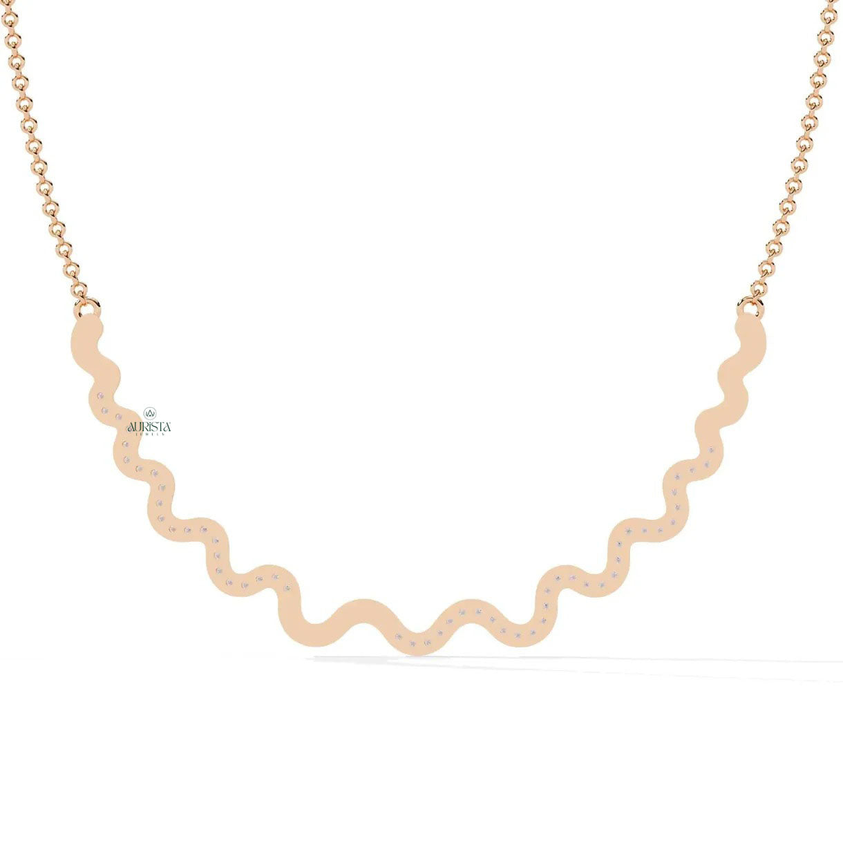 Gold Wave Necklace Moissanite Diamond Zigzag Minimalist Statement Dainty Chain Jewelry
