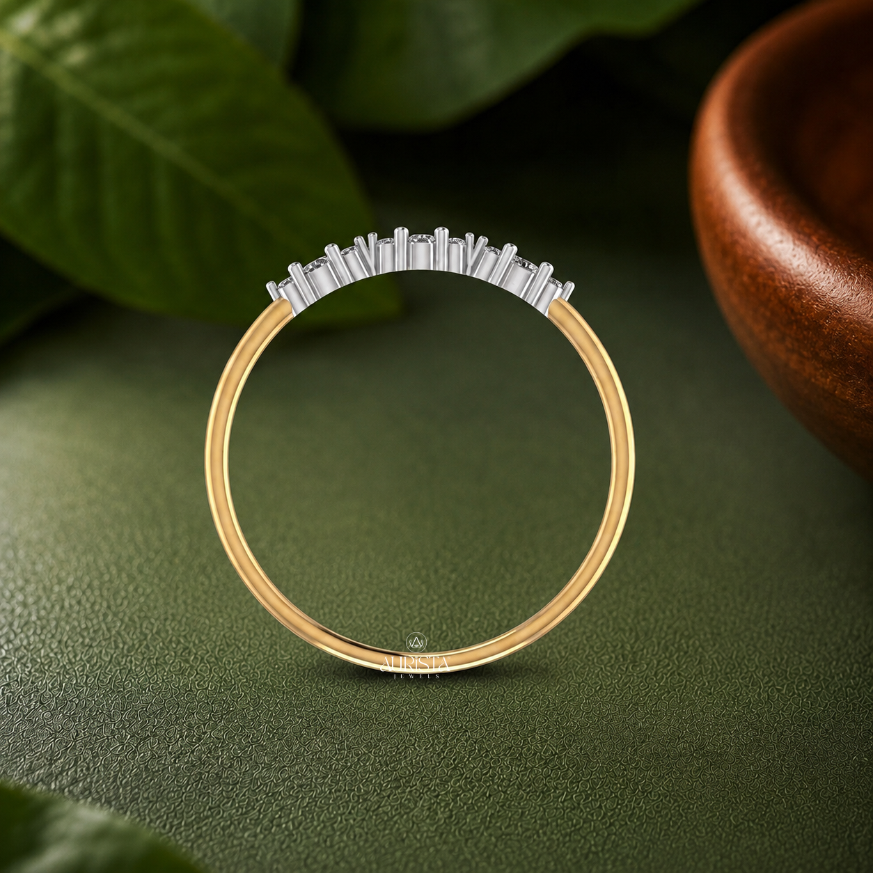 Lab Grown Diamond Gold Cluster Band Ring Triple Station Stacking Ring Statement