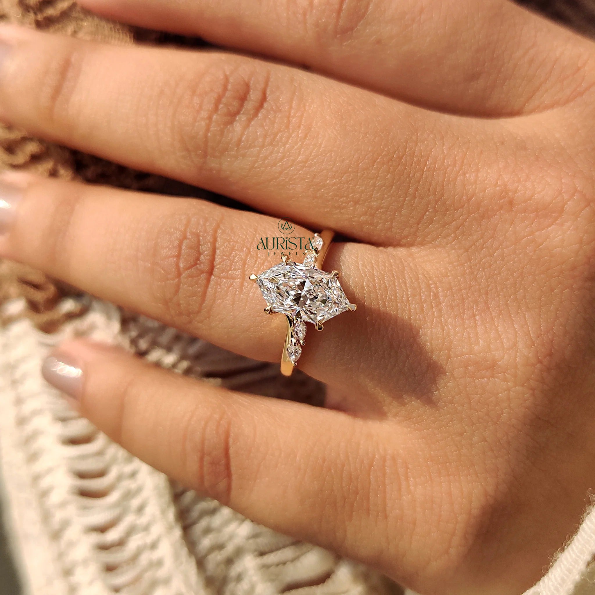 Marquise Cut Timeless Ring with Dainty Pave Side Accents