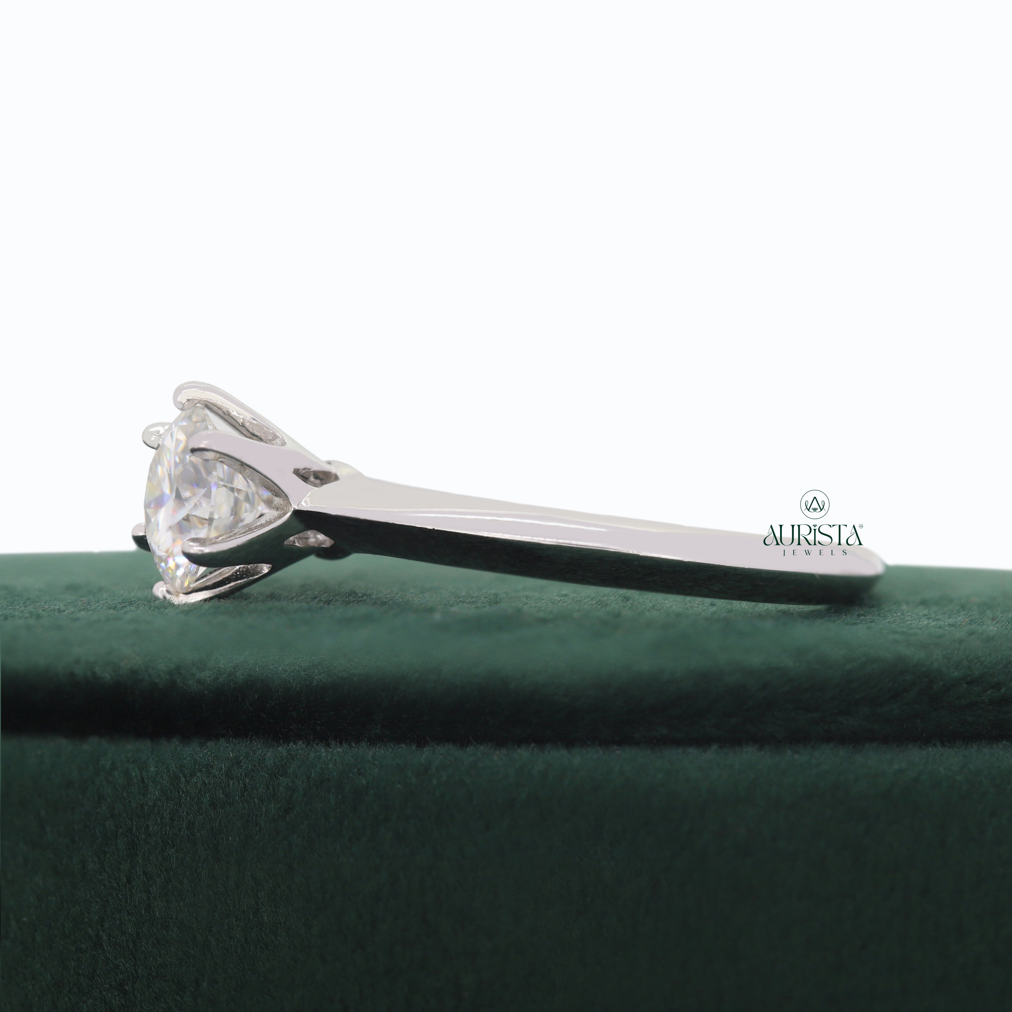 Round Cut Lab Grown Diamond Engagement Ring, White Gold Side Stone Anniversary Gift