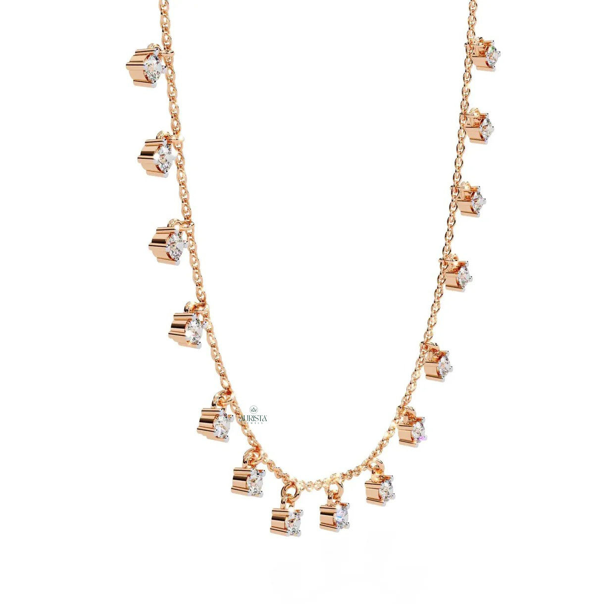 Rose Gold Dangle Necklace Lab Grown Diamond Charm Chain Minimalist Station Necklace