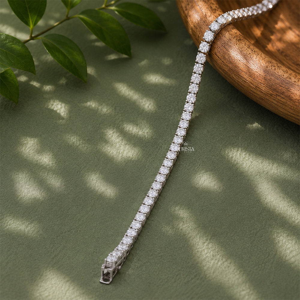 Moissanite Round Tennis Bracelet, Luxury Silver Statement Jewelry, Bridal Gift for Her