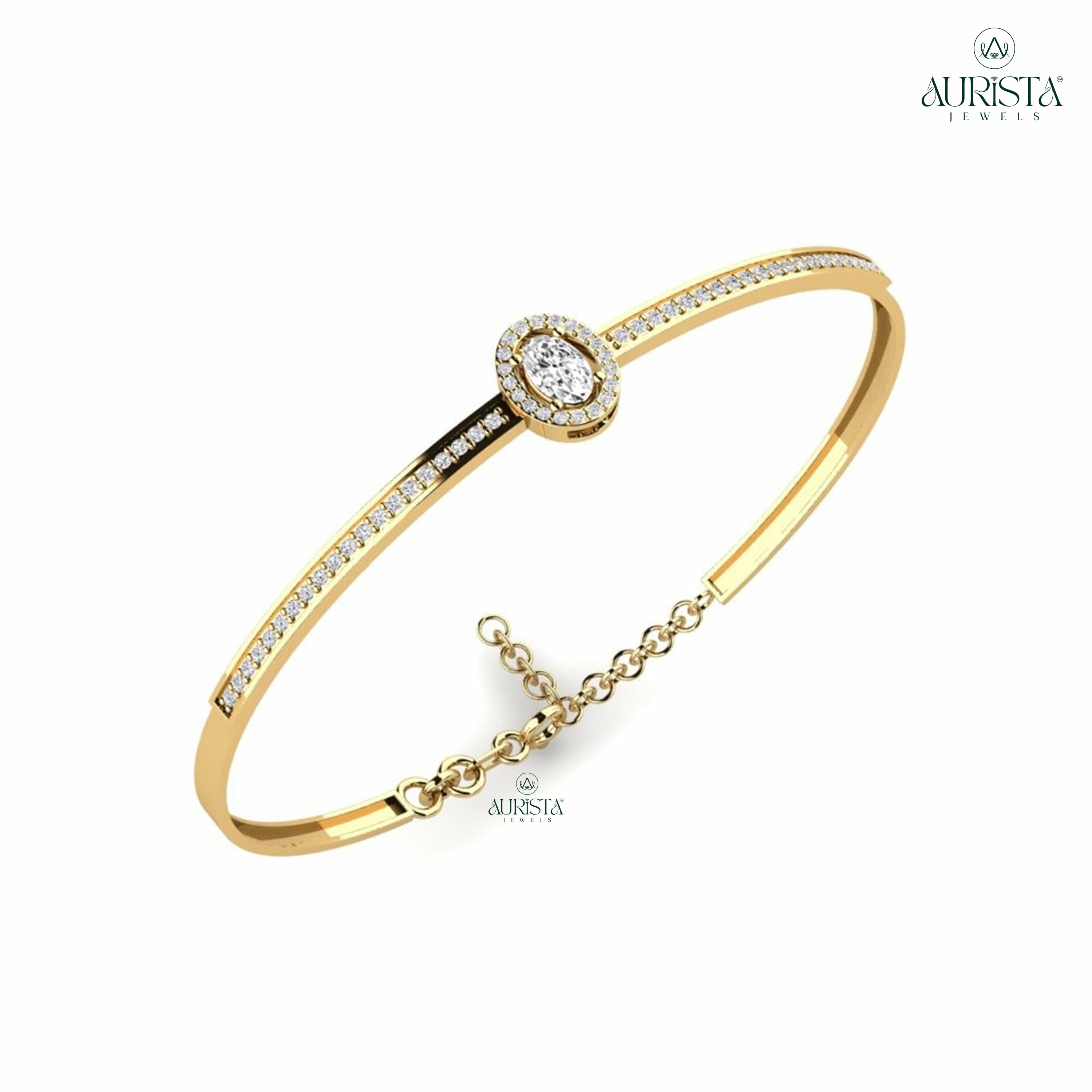 Oval Moissanite Diamond Halo Bangle Bracelet Elegant Statement Piece for Daily Wear