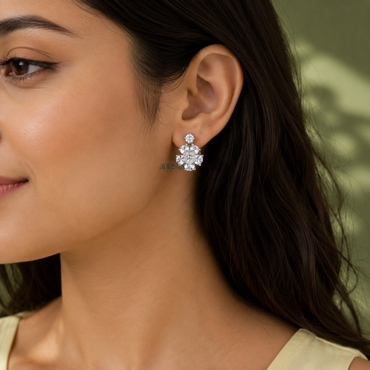 Necklace and Earring moissanite Set Elegant Flower Pendant Minimalist Floral Set