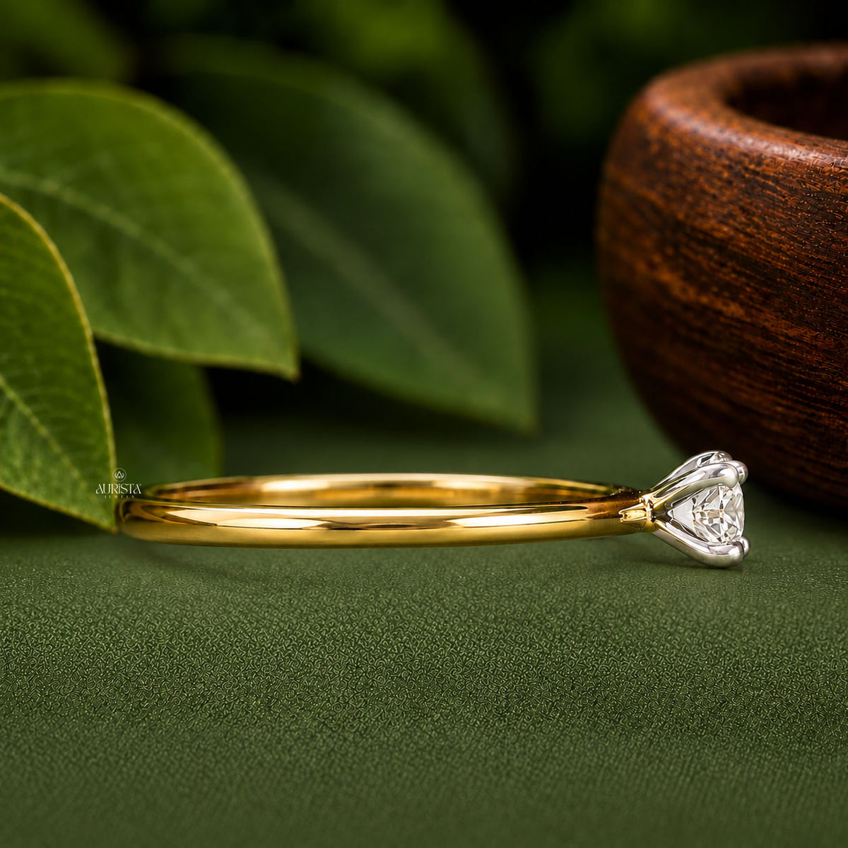 Round Cut Lab Grown Diamond Ring,Solitaire Band Minimalist Engagement Wedding Ring