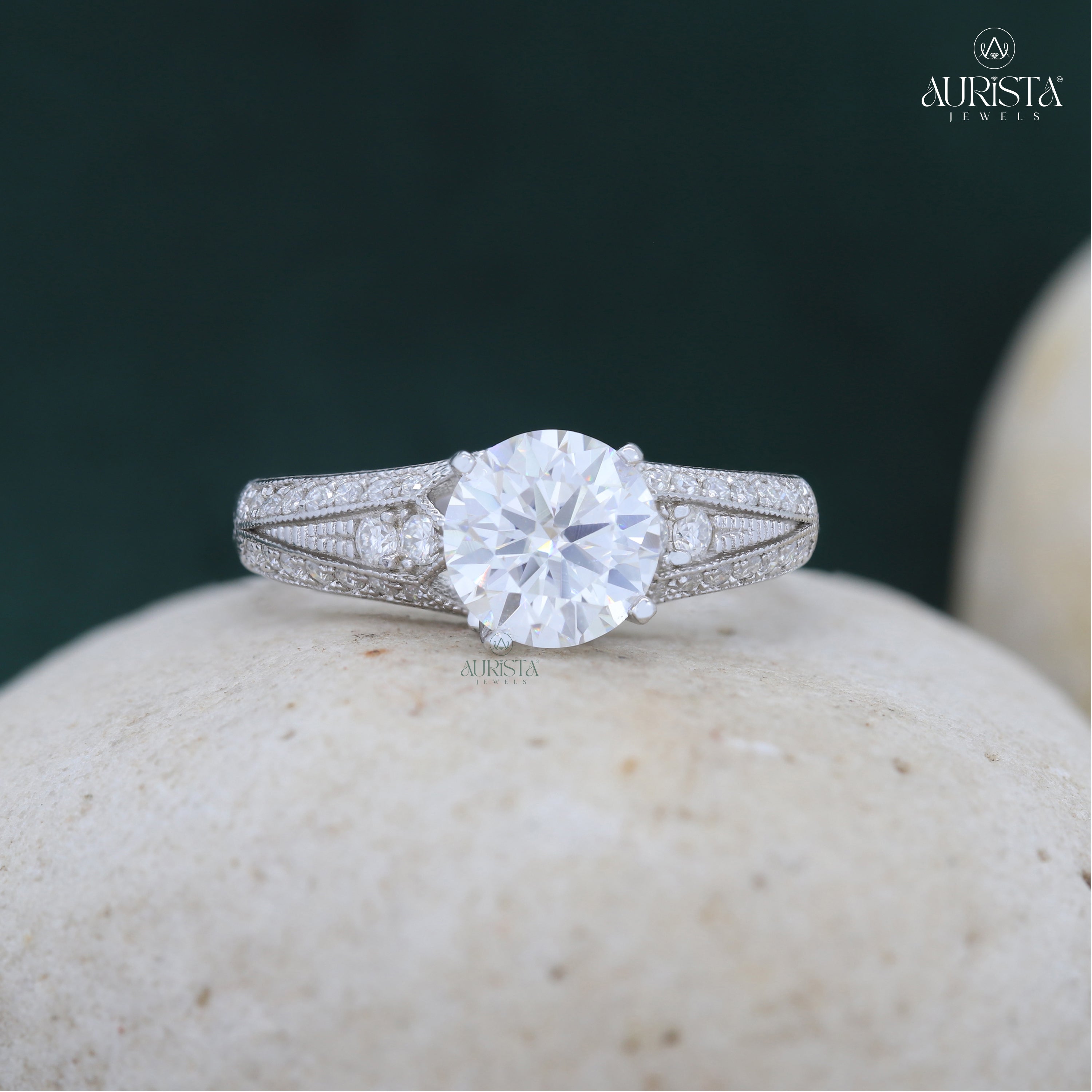 Eternal Touch – Custom Round White Diamond Ring With Band