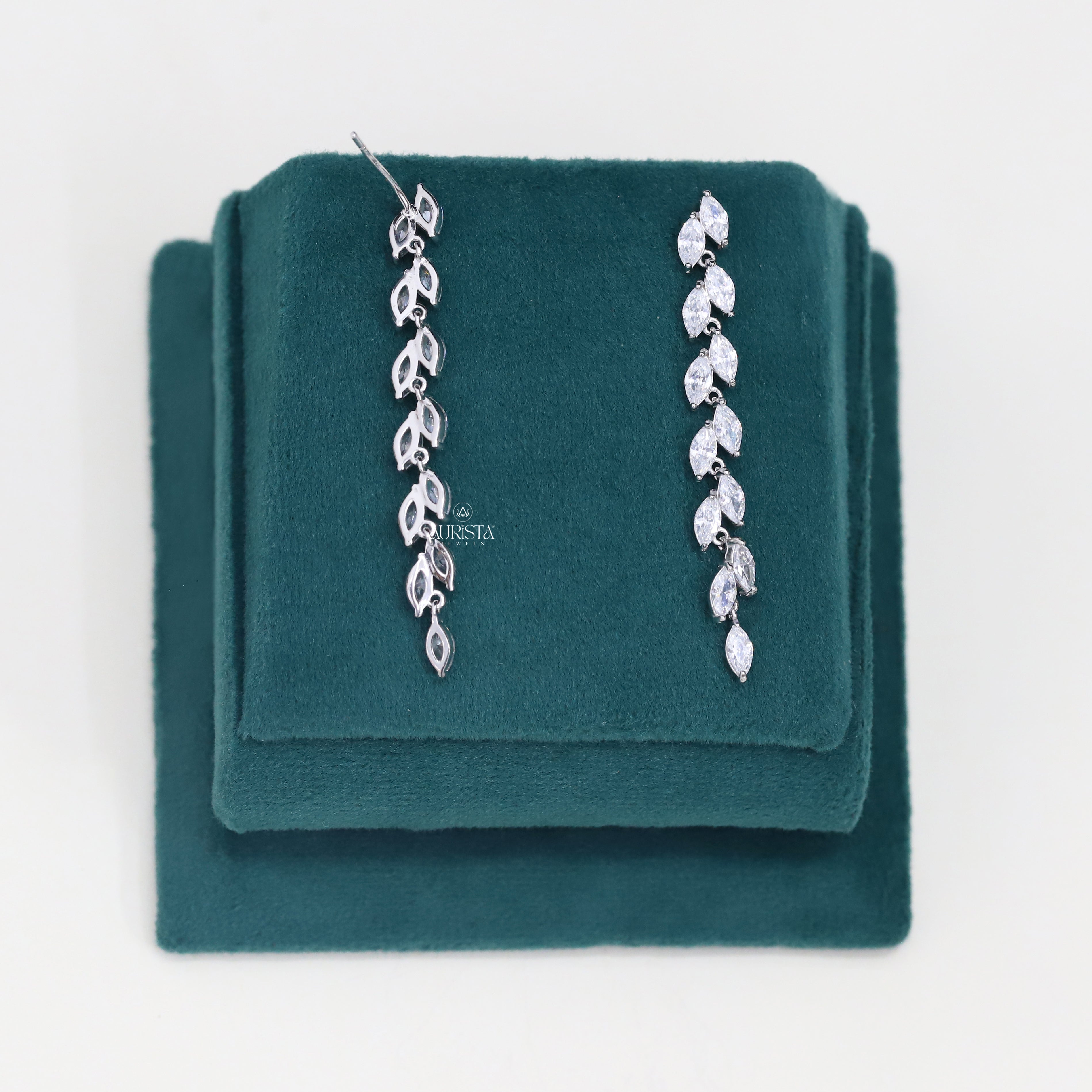 Marquise Cut Moissanite Drop Earrings Dainty Leaf Chain Dangle Earrings
