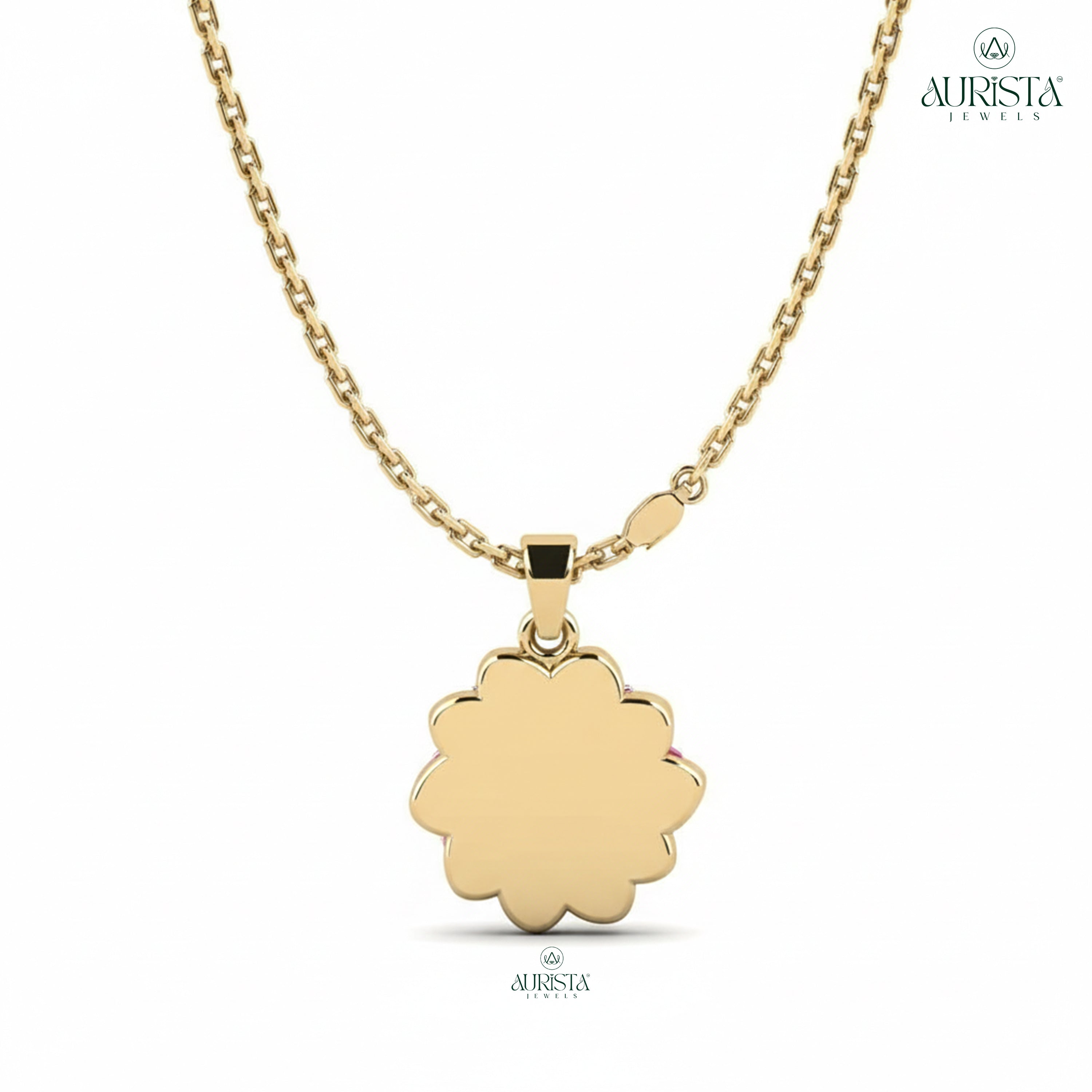Floral Moissanite Diamond Pendant Necklace with Pink Petal Accents