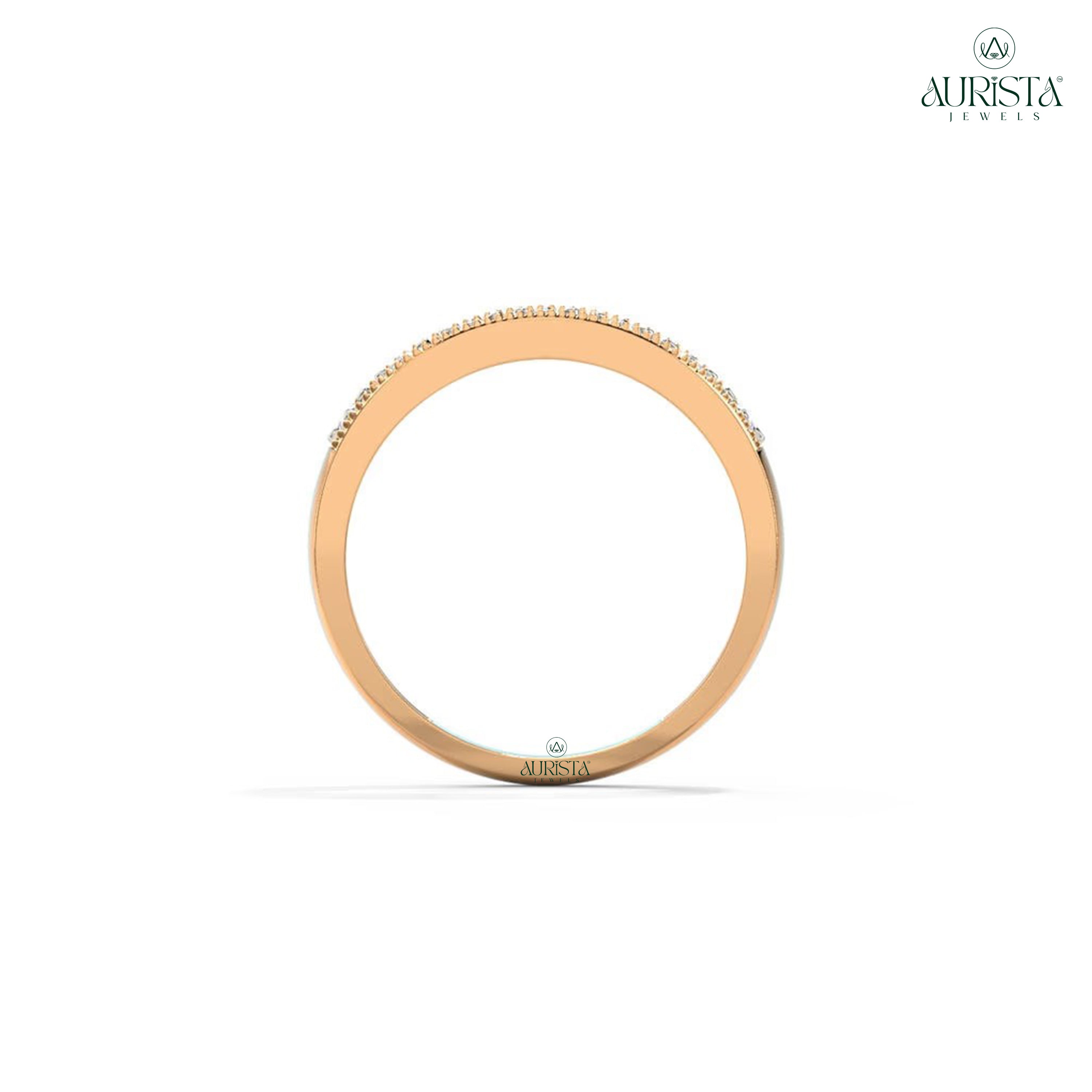 Moissanite Diamond Round Cut Milgrain Wedding Band Rose Gold Illusion Anniversary Ring