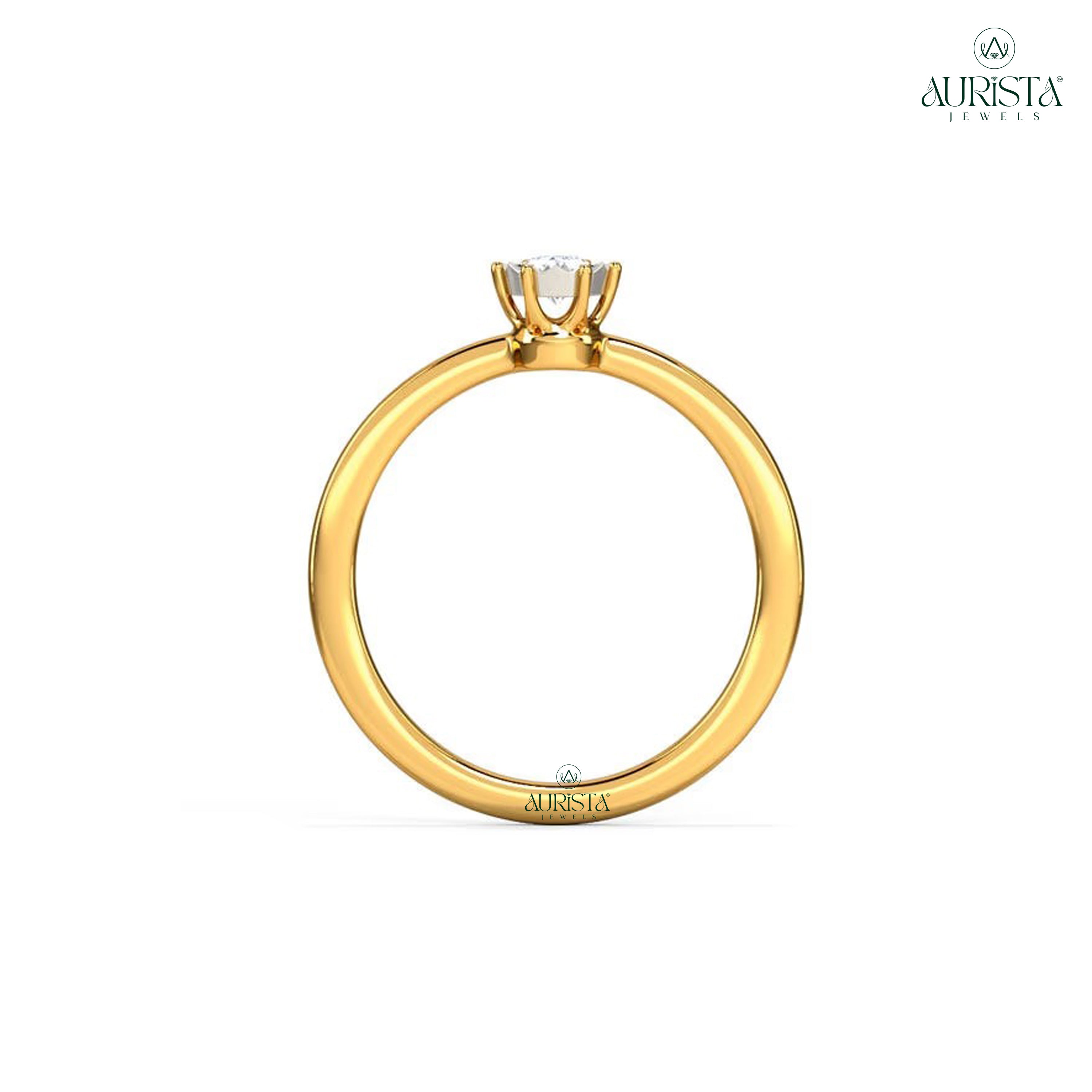 Moissanite Diamond Round Solitaire Engagement Ring Yellow Gold Minimalist Promise