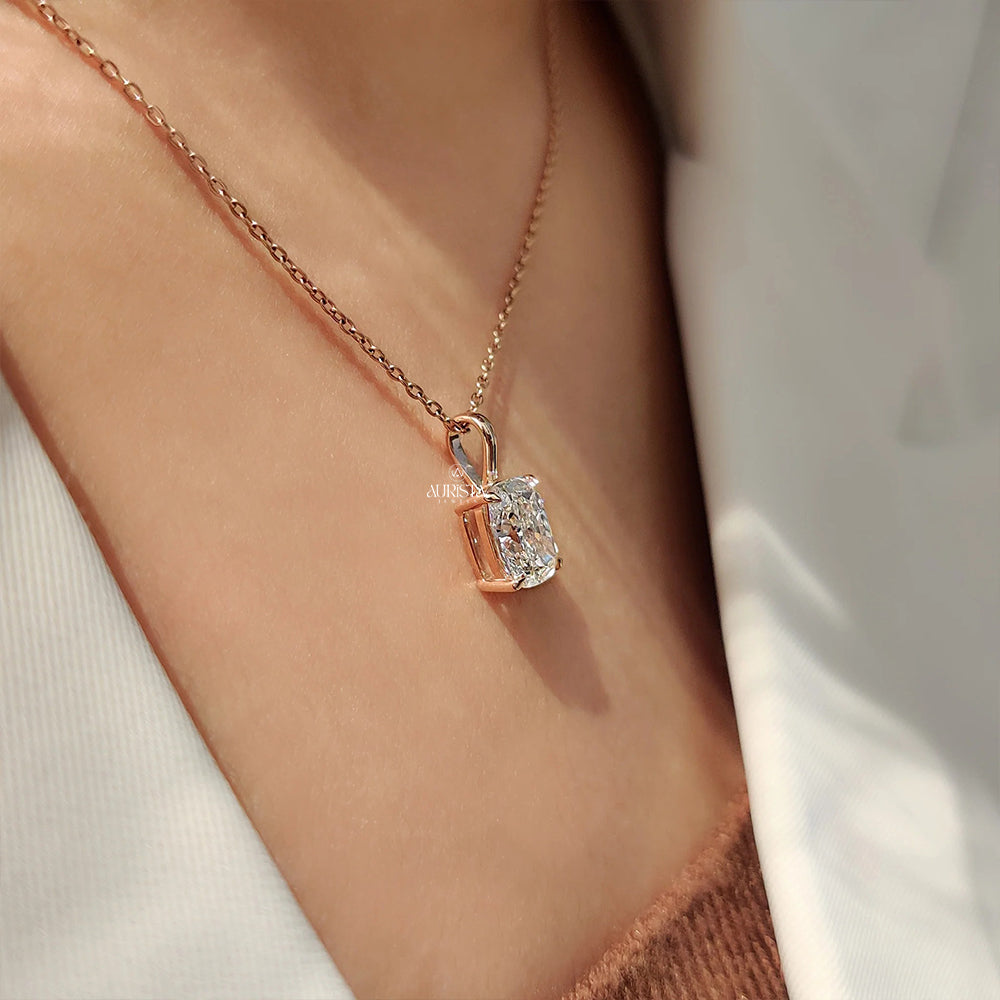 Classic Spark Cushion Diamond Pendant in Rose Gold