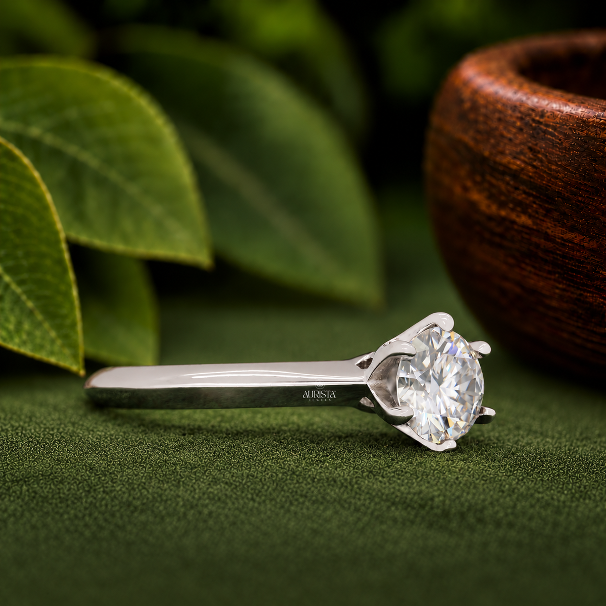 Round Cut Lab Grown Diamond Engagement Ring, White Gold Side Stone Anniversary Gift