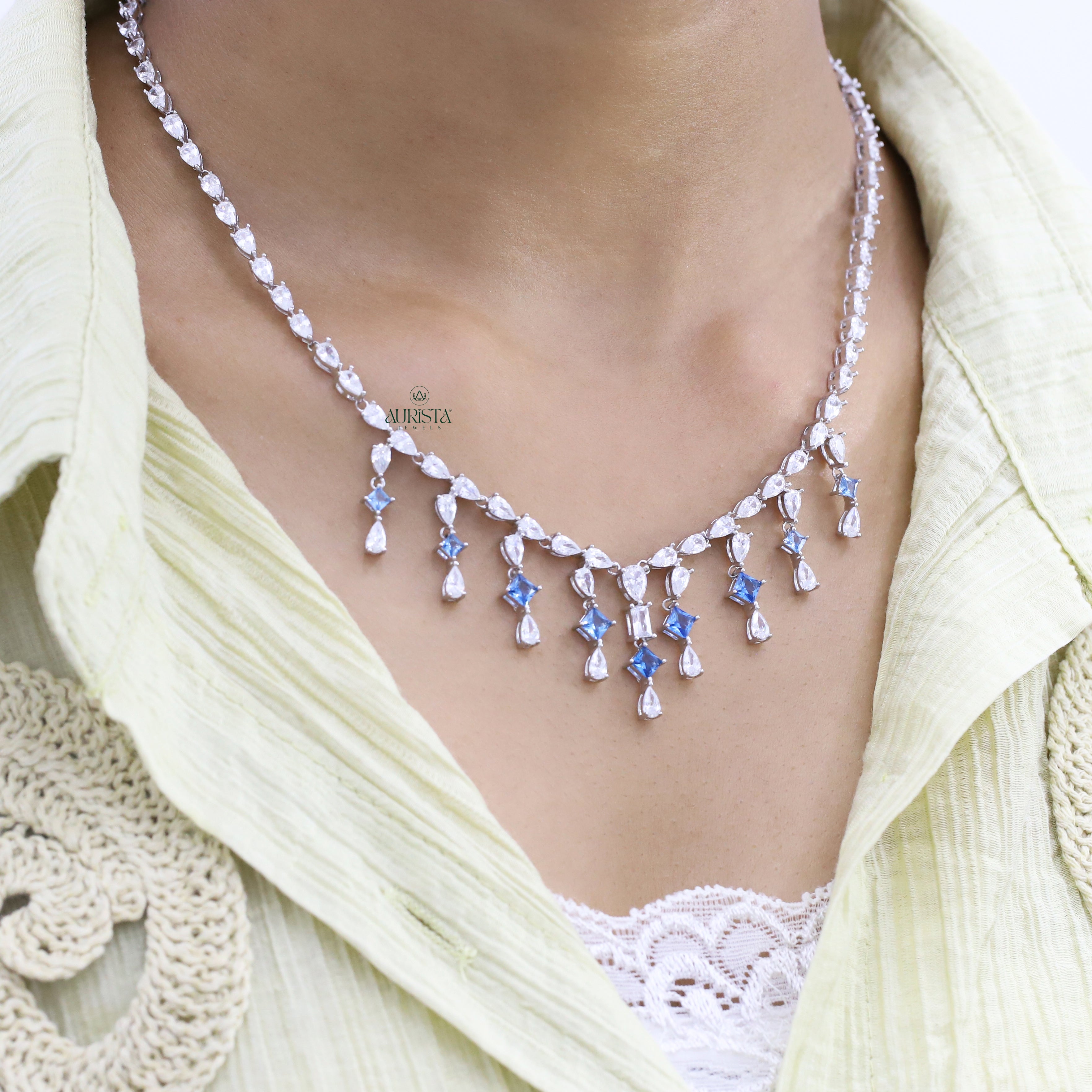 Pear Moissanite Necklace and Earring Set, Bridal Teardrop Statement Jewelry