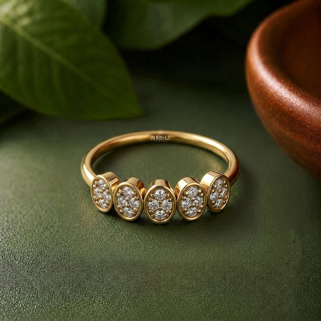 Lab Grown Diamond Gold Multi Oval Cluster Ring Statement Band Stacking Ring Chic