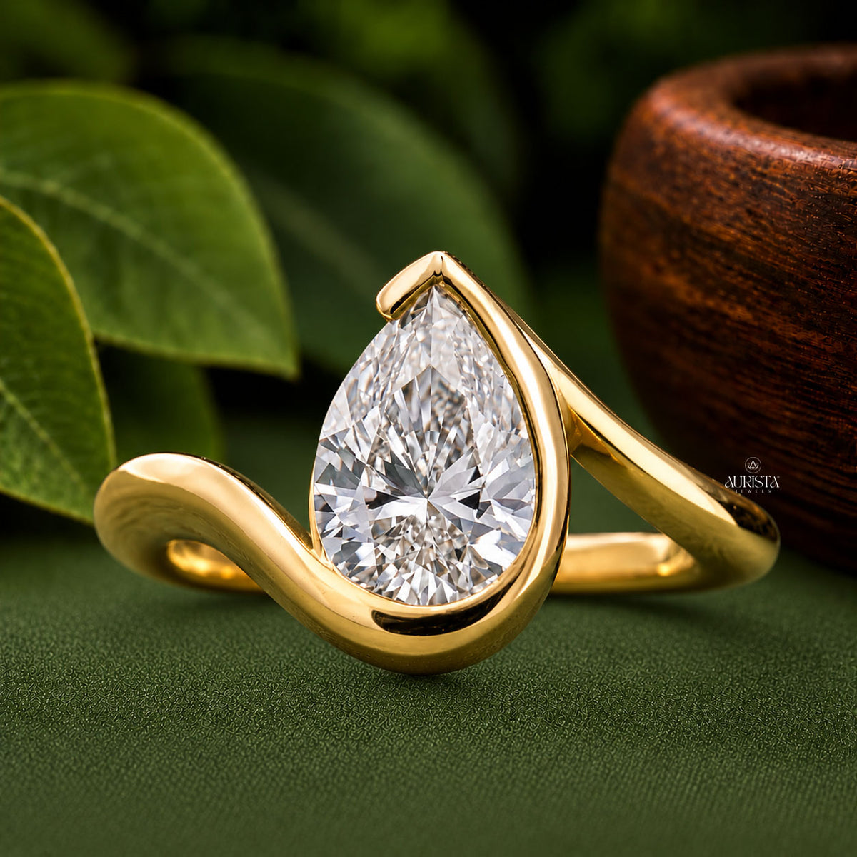 Pear Cut Lab Grown Diamond Bypass Ring,1.00 Carats Diamond,Solitaire Ring,Bridal Jewelry
