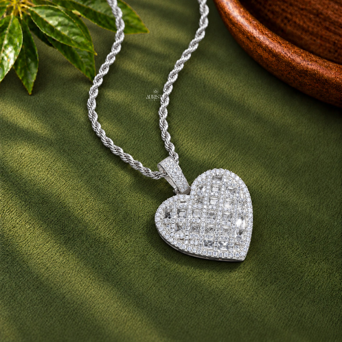 Lattice Heart Pendant Moissanite in Diamond Silver Fine Jewelry Without Chain