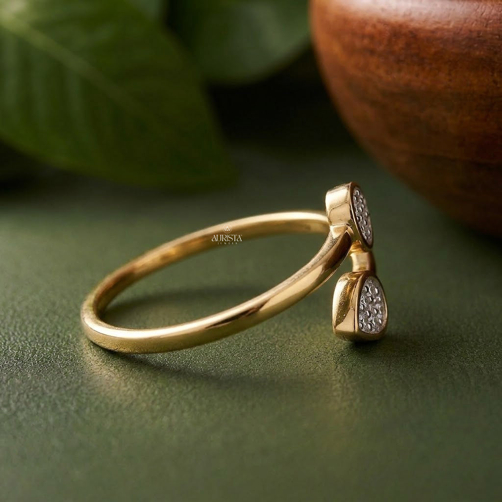Lab Grown Diamond Gold Leaf Ring Open Bypass Band Dainty Stacking Ring Modern